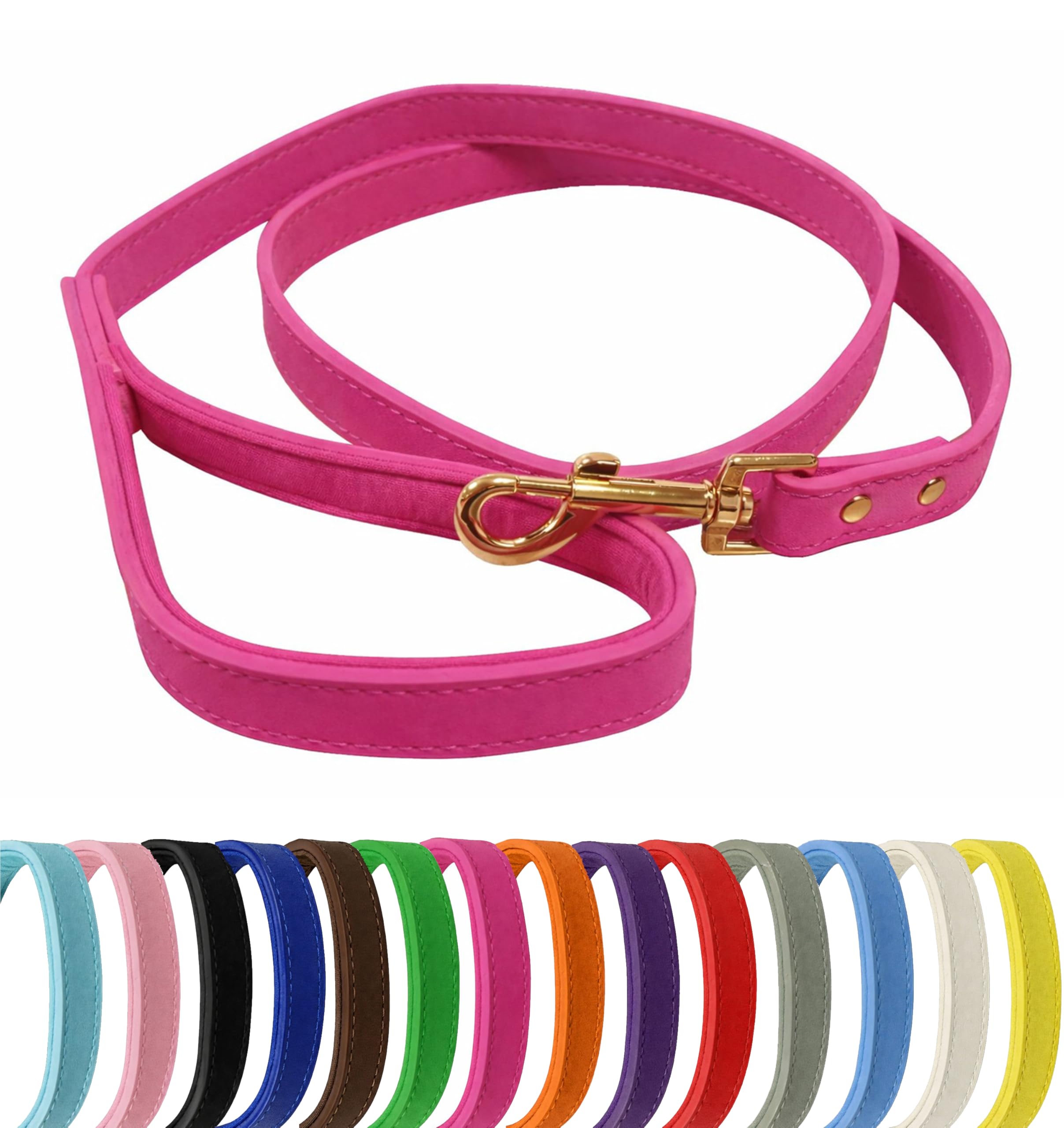 Vibrant Genuine Leather Dog Lead with Soft Neoprene Padded Handle & Metal 360° Swivel Clasp 120cm Leash (Hot Pink, Large (2cm Wide))