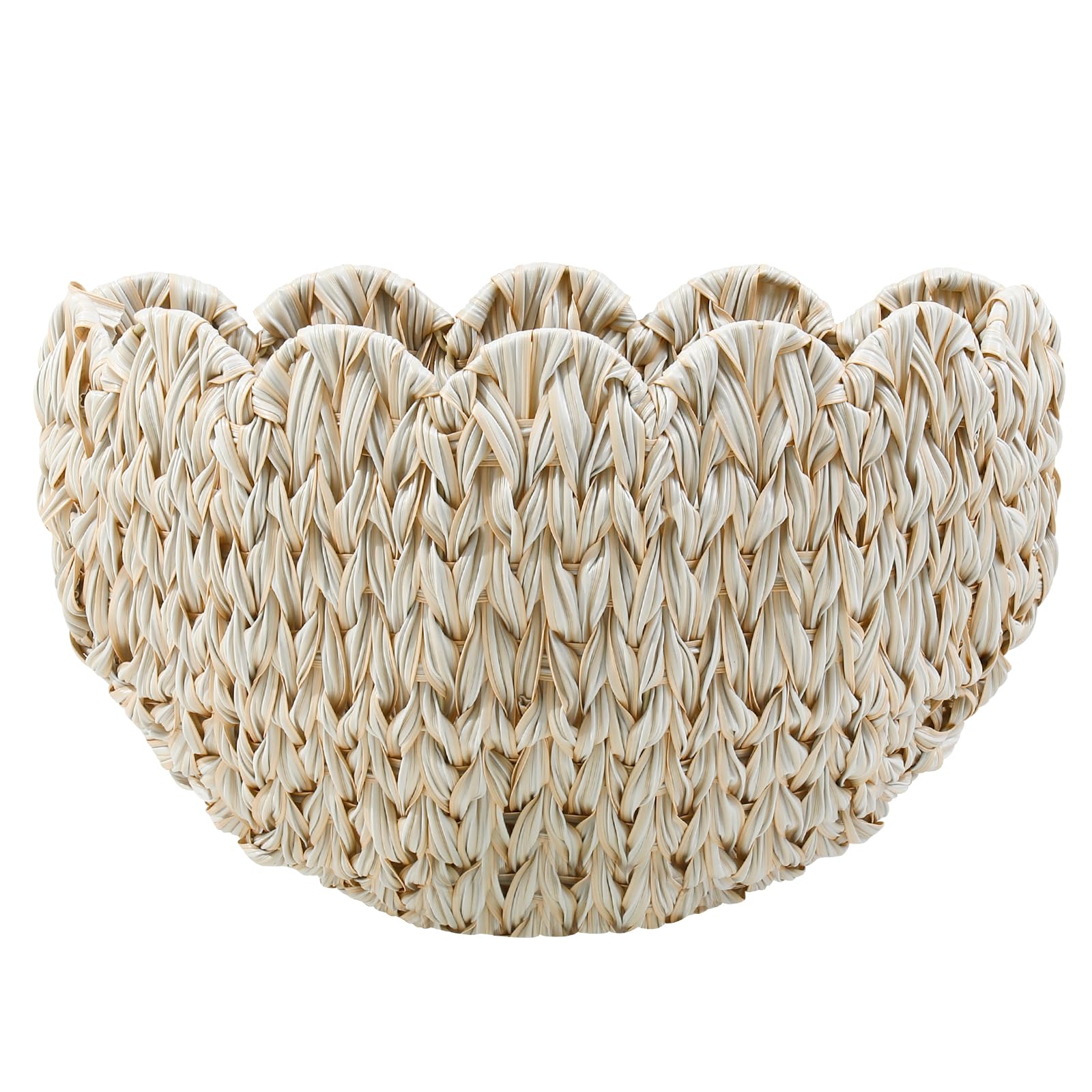 Coeusy Panier suspendu en osier, panier mural festonné pour organiser et décorer, paniers de rangement tissés bohèmes pour jouets, tissu, fleurs, magazines, blanc
