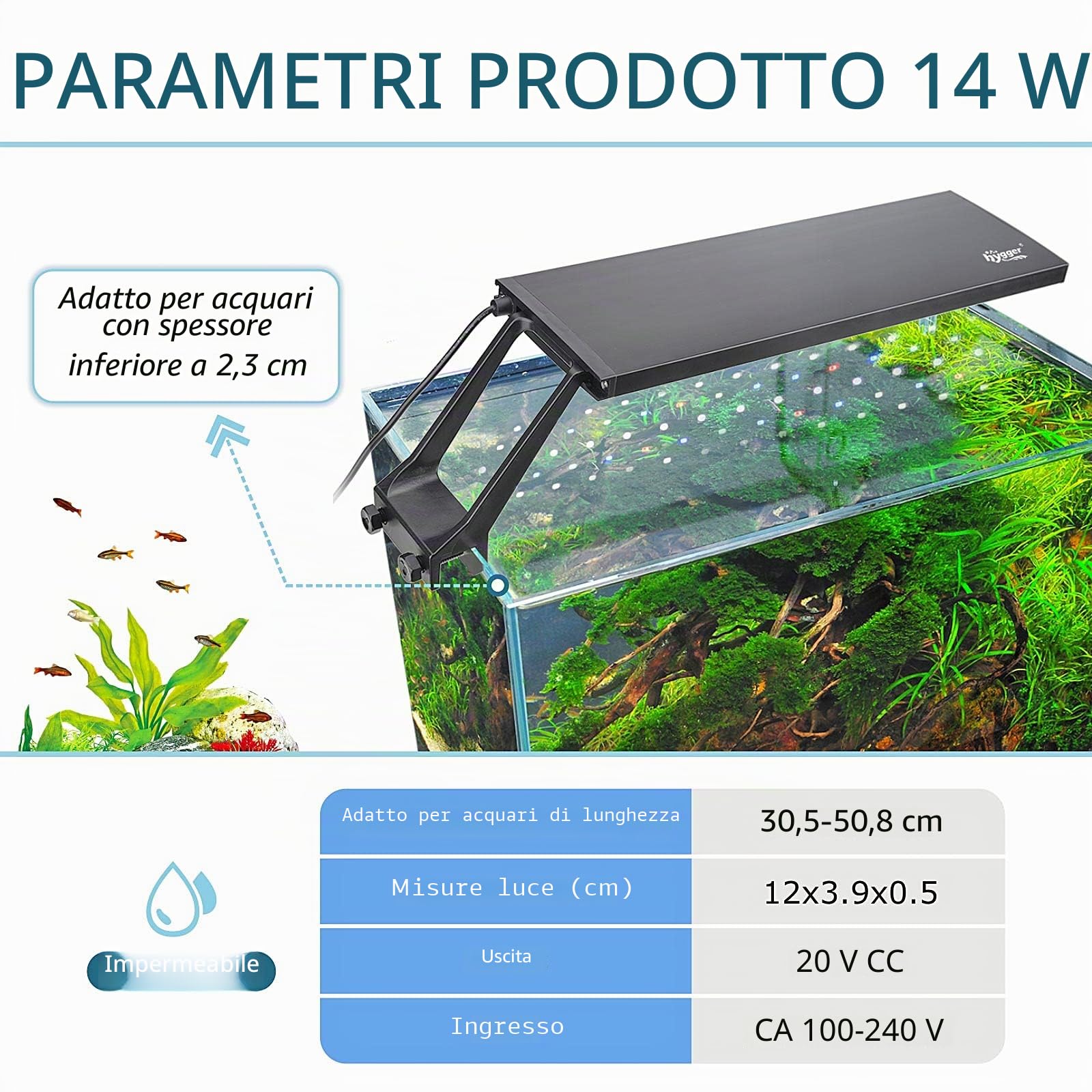 hygger Illuminazione Acquario a Spettro 24/7 Luce LED Regolabile per Acquario, 14 W Spectrum Led Light con 7 colori, Modalità multiple, Timer Luminosità Regolabile
