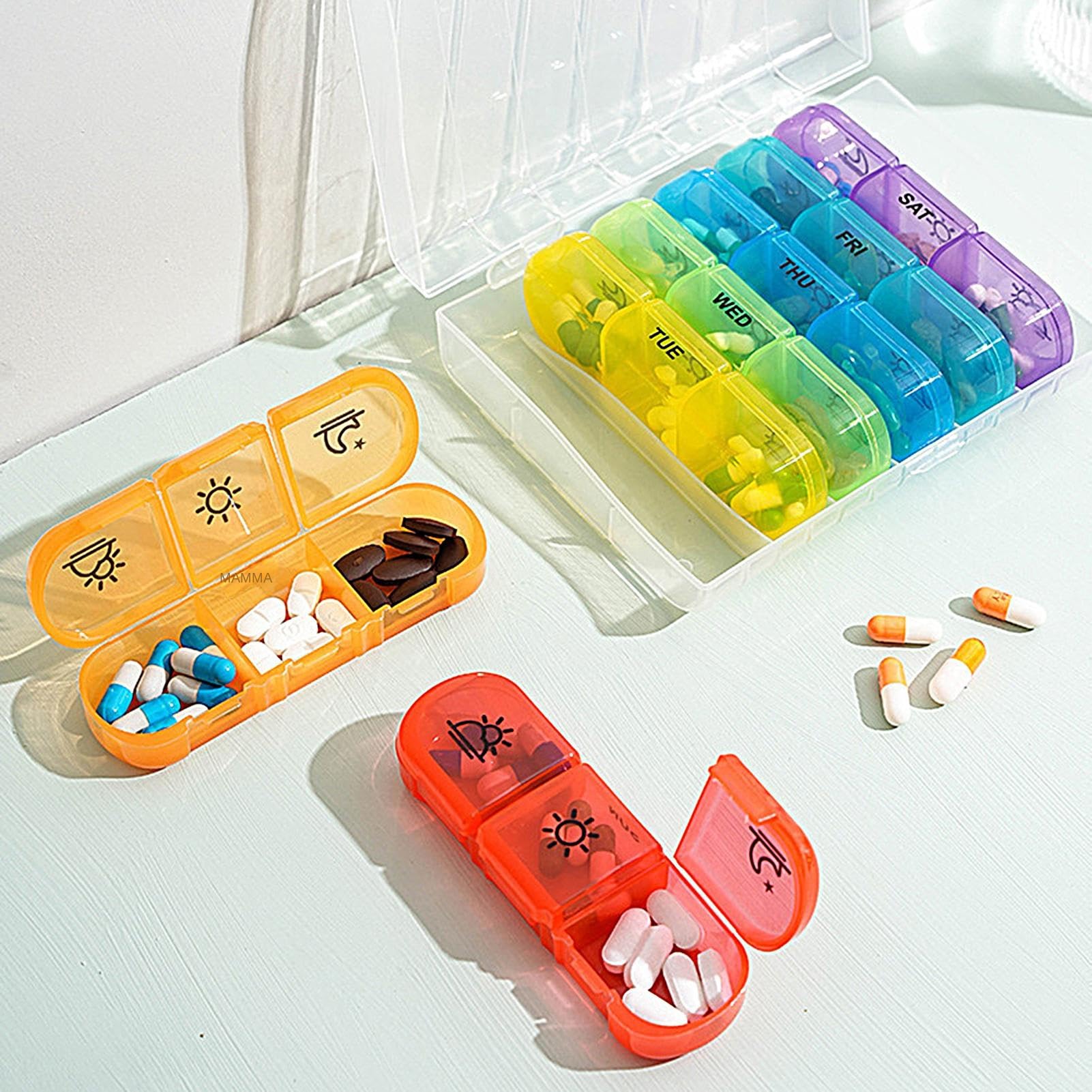 Organizzatore Di Pillole Settimanale,Portapillole 3 Volte Al Giorno | Contenitore Integratori Ermetico Pratico Per Anziani Bambini Uomini Lavoro Auto Borse Tasca
