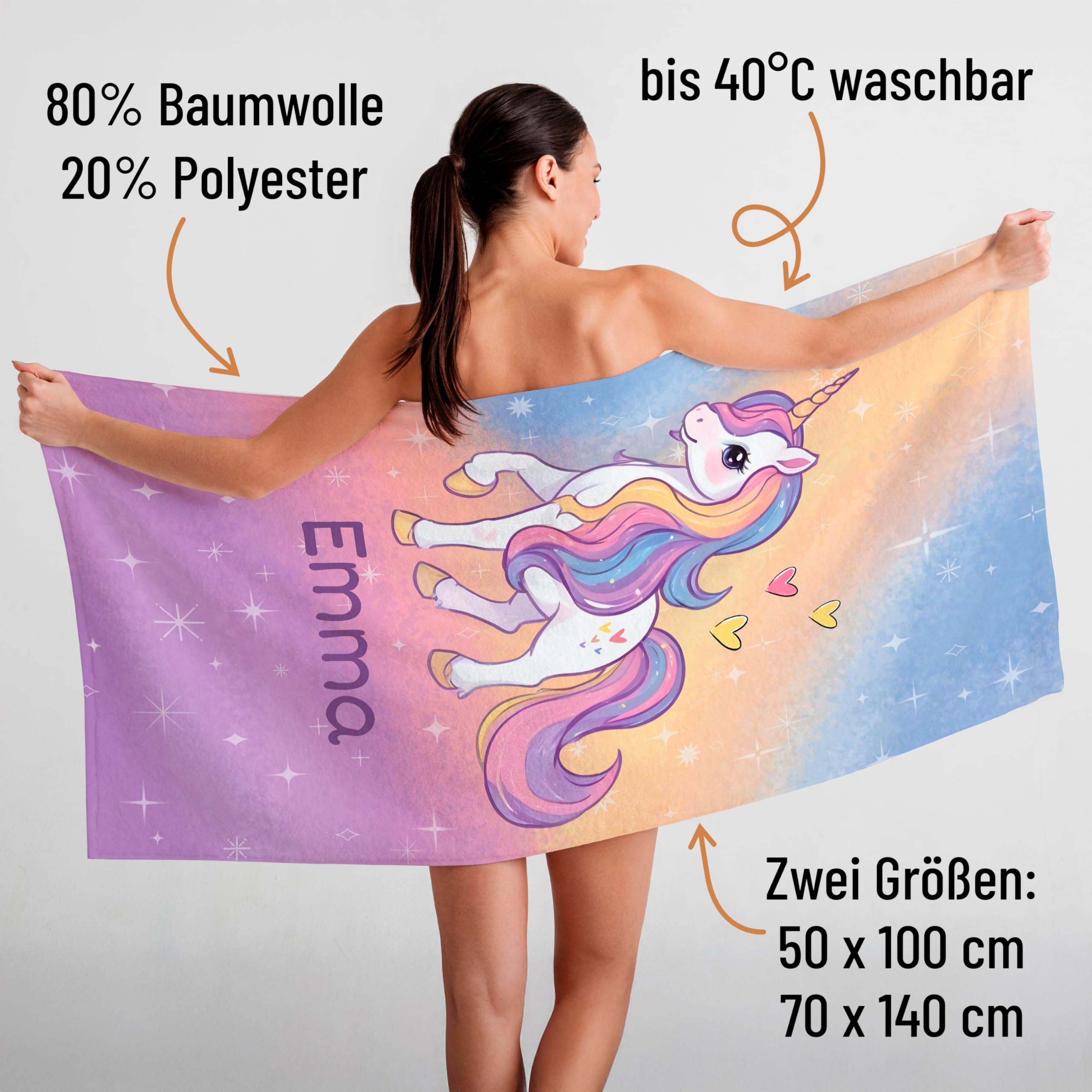 True Statements Handtuch mit Namen „Einhorn“ – EIN einzigartiges, bedrucktes Handtuch als persönliches Geschenk für Kinder, Mädchen und Beste Freundinnen! (Pastel Einhorn, 70 x 140 cm)