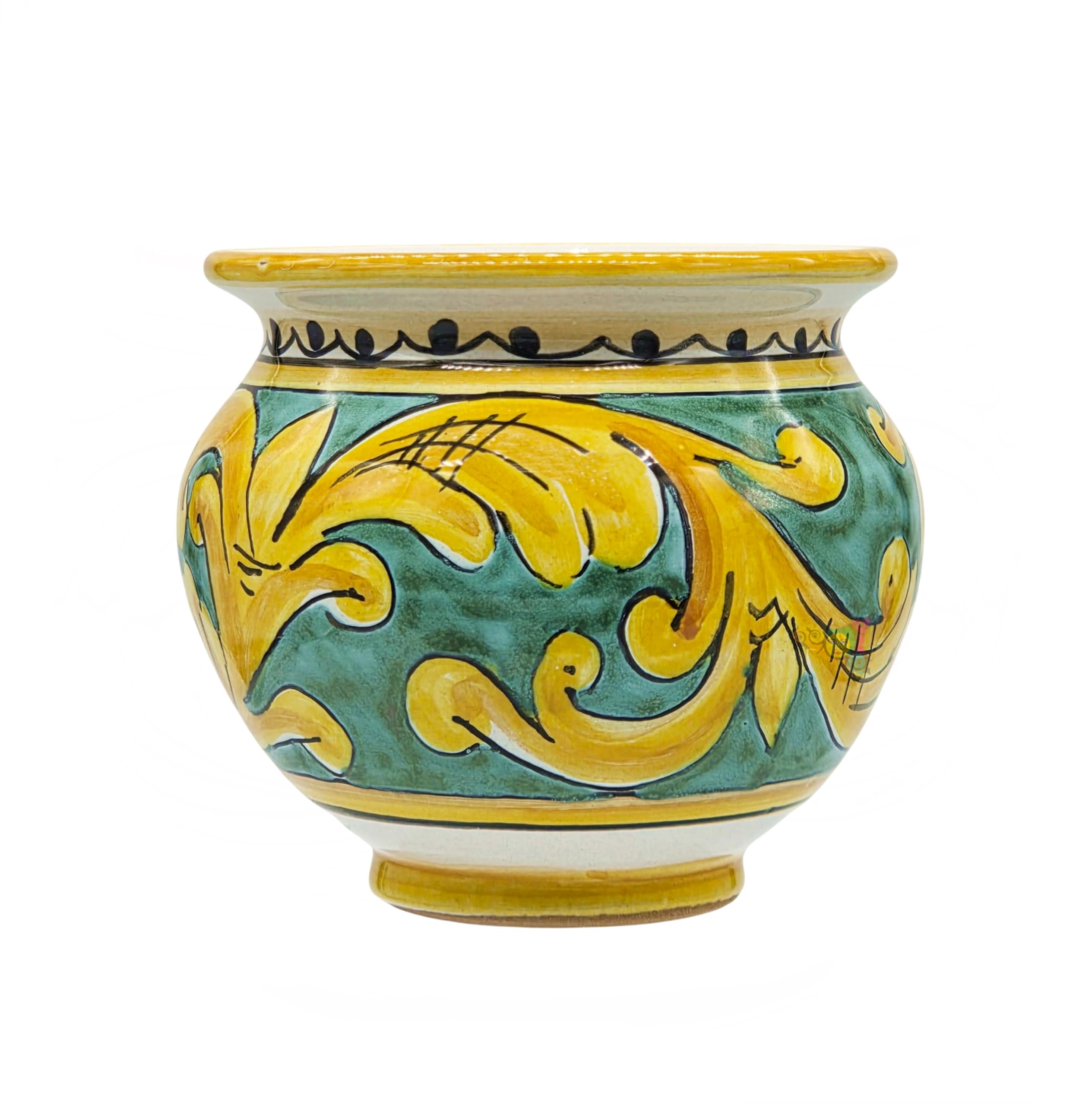 Sicilia Bedda - VASO IN CERAMICA SICILIANA - Decorazione Maioliche - Prodotto Artigianale di Alta Qualità - DIAMETRO 10 CENTIMETRI (Maioliche Verdi)