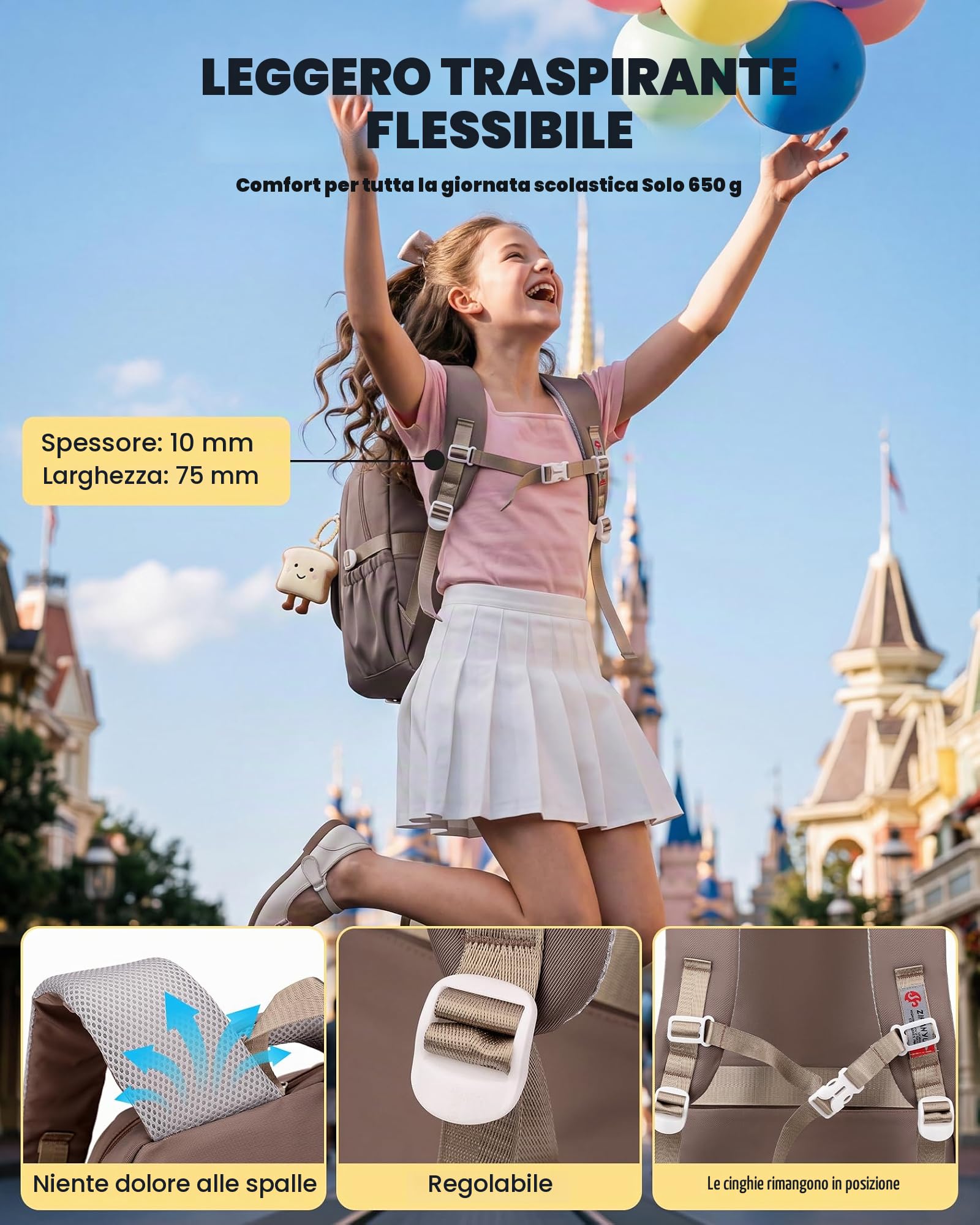 Amythe Zaino Ragazza Scuola Elementare Media Leggero Grande con Pettorina | 30L Zaino Scuola Idrorepellente, Adatto al Trolley, Casual Zaini Porta PC, Ragazze 9 ai 16 anni, Ritorno / Viaggio, Marrone