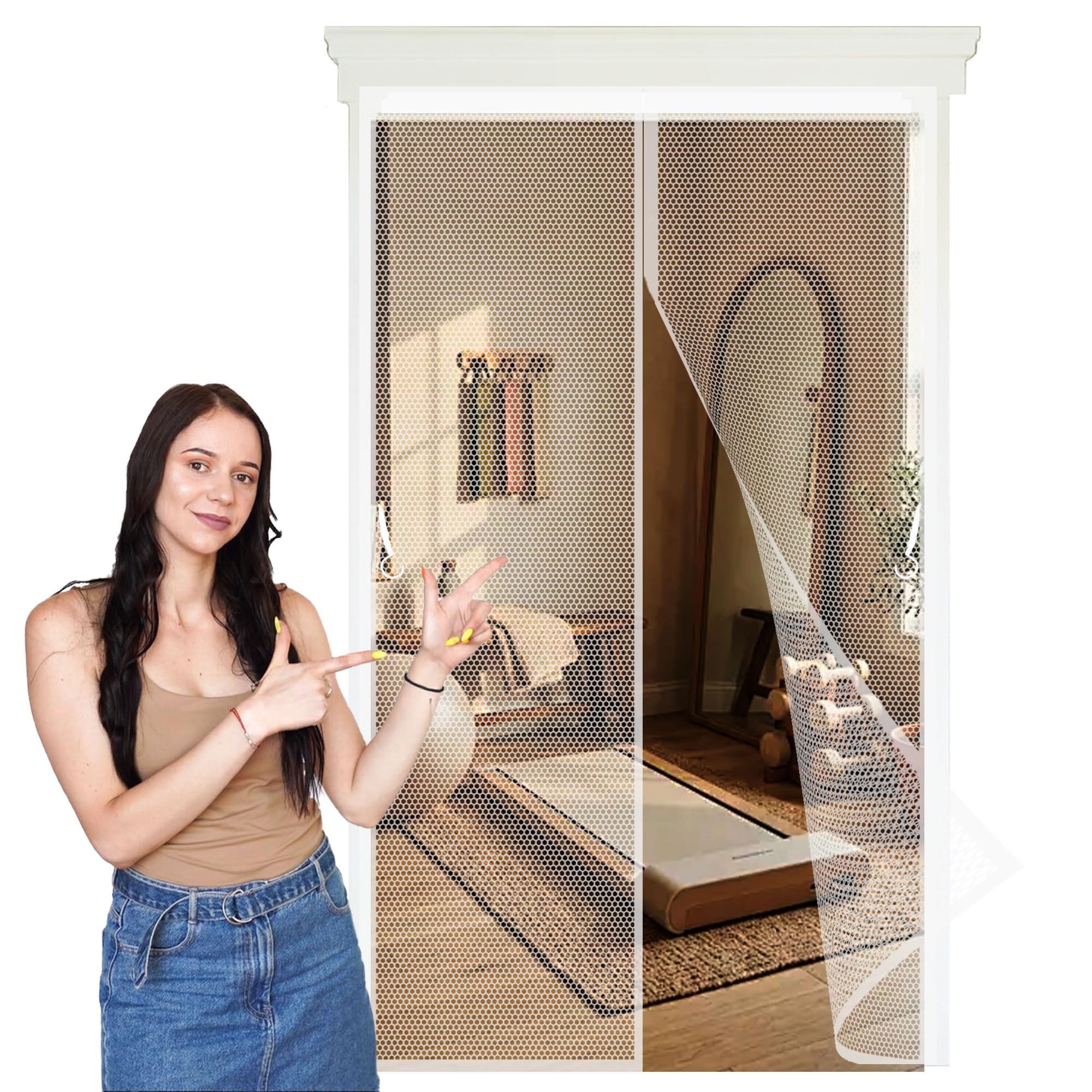 Liujyuan White Mosquito Door Screen 73 X 243 Cm Powerful Magnets, Self-Sealing, Polyester Magnetic Fly Screens Without Drilling, Heavy Duty For Keeping Out Flies,