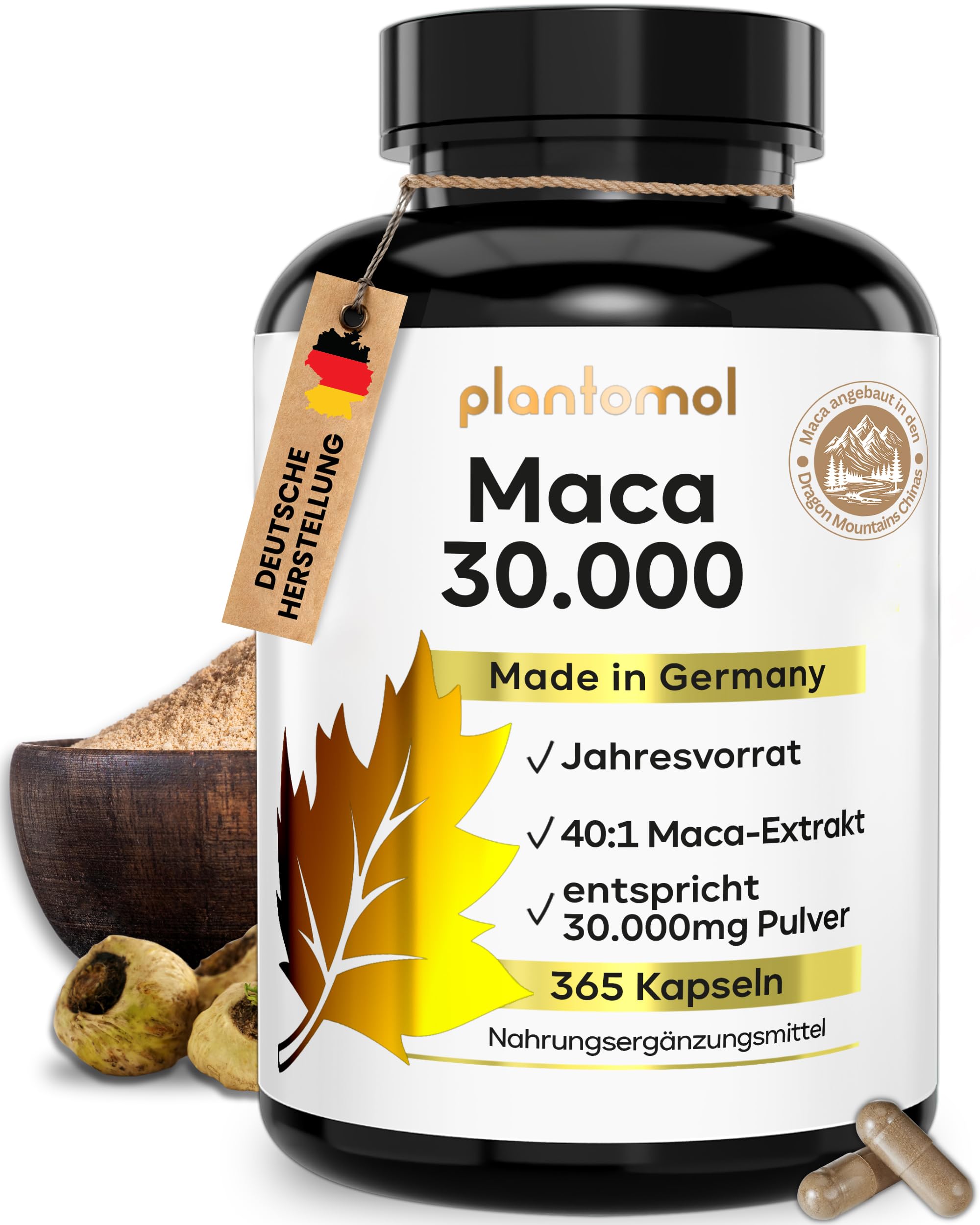 30.000mg pro Kapsel - 365 Maca Kapseln hochdosiert - 750mg Maca-Extrakt 40:1 = 30.000mg Maca-Pulver - 1 Kapsel/Tag - Jahresvorrat