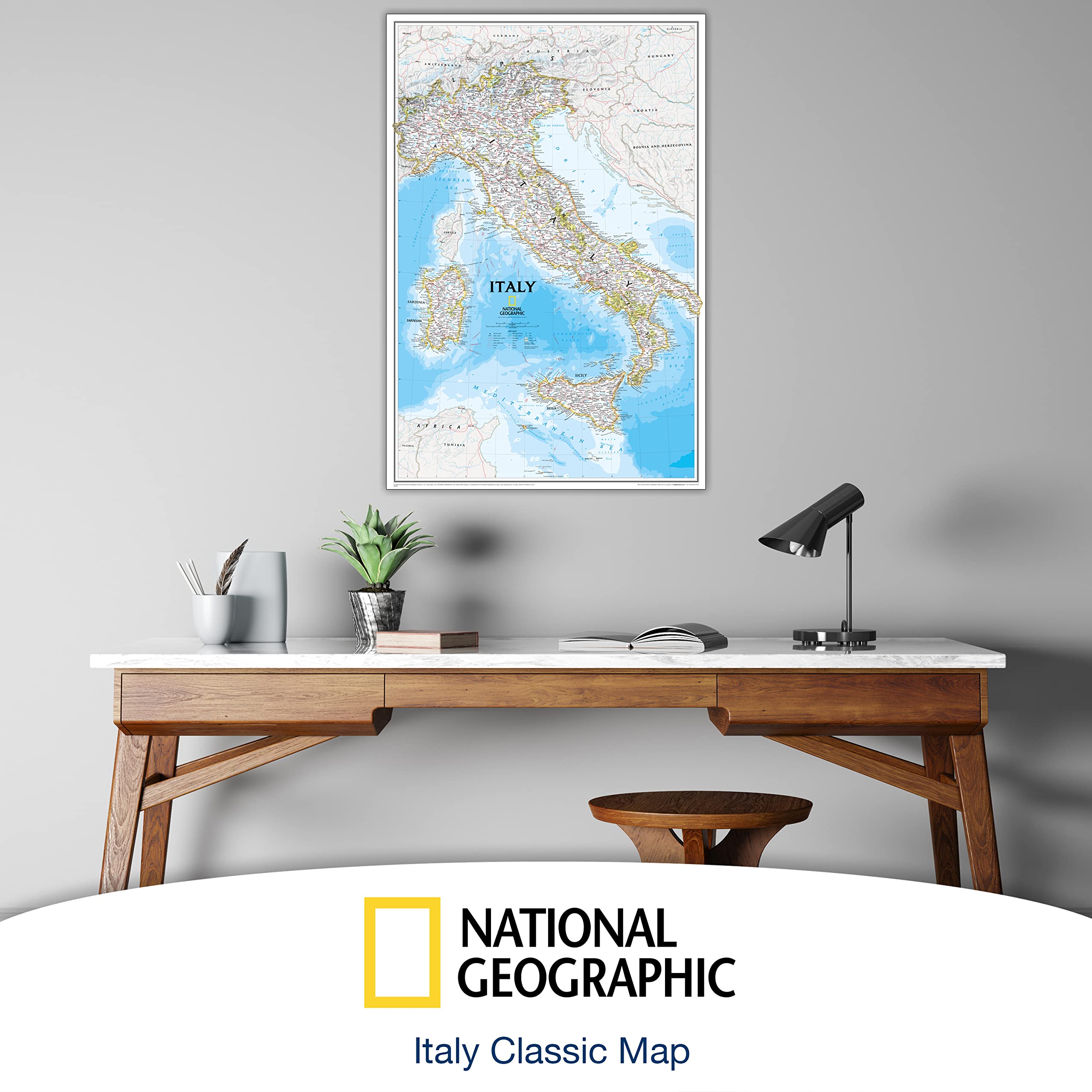 ORBIT Globes & Maps - Carta geografica Italia, cartografia della National Geographic - carta geografica "classic", attualità 2019, 59 x 87 cm, inglese