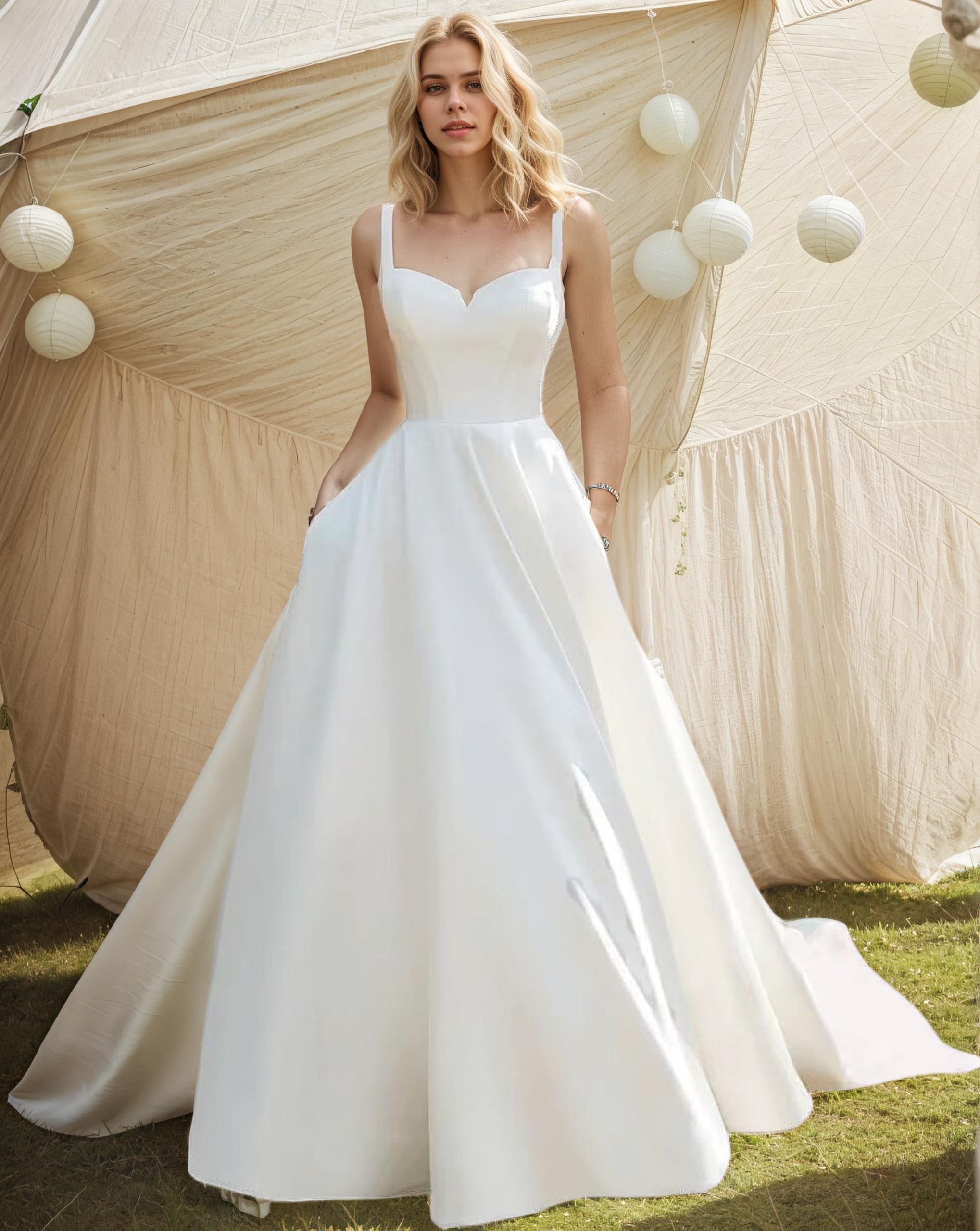 Satin Brautkleid Weißes Brautkleider Mit Schleppe Trägerloses Hochzeitskleider Für Damen Elegant Wedding Dress