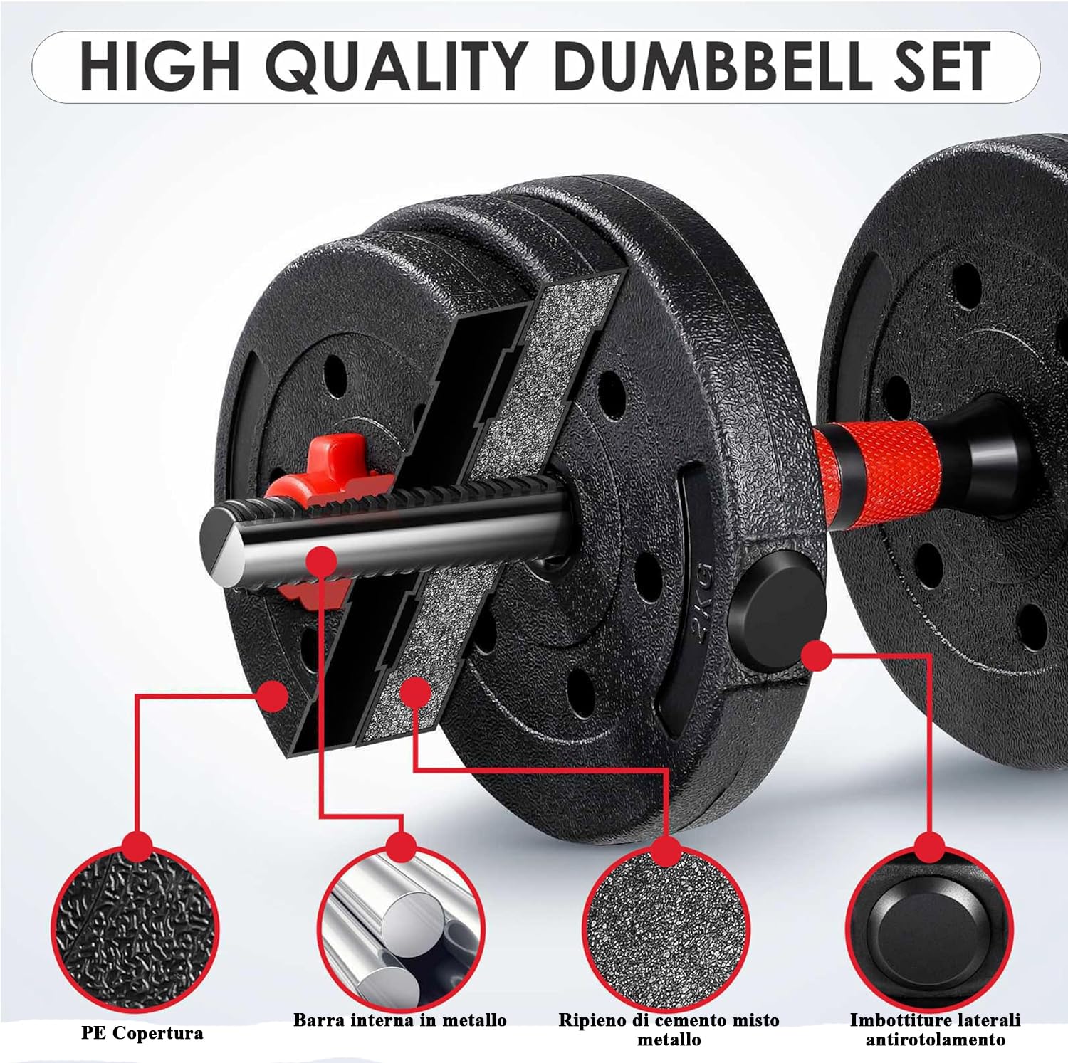 Set di pesi 40 KG 2 MANUBRI + 1 BILANCERE per Body Building