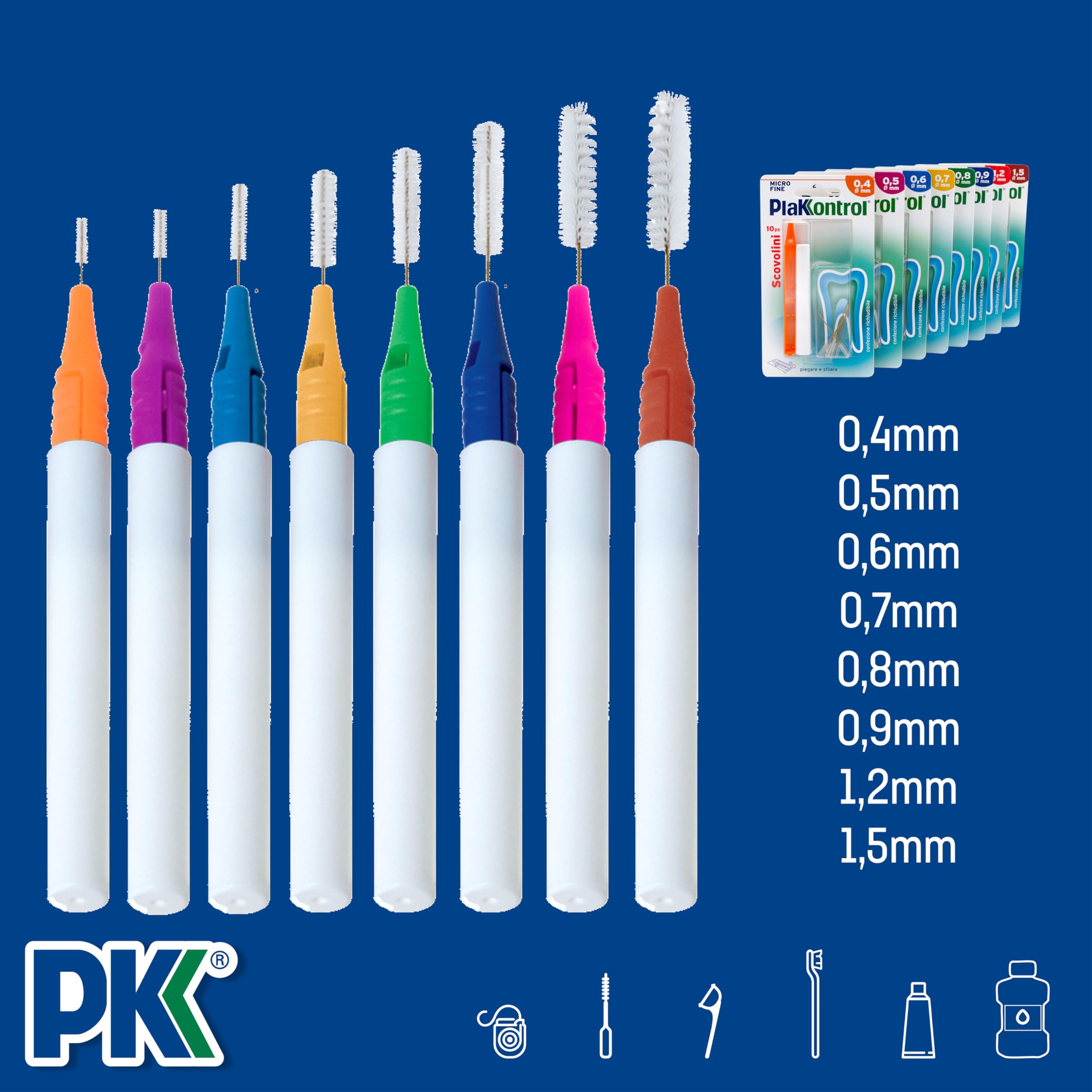 Plakkontrol® scovolini per l'igiene dentale con manico intercambiabile - 0,7 mm, conf. 10 pz, peso confezione: ℮ 14 g