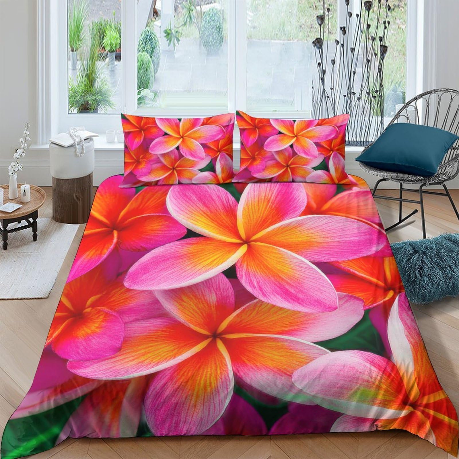 Ctjqhvkz Style-6 3D Printed Tropical Plumeria Fitted Sheet Microfiber Soft Pink Flower Mattress Cover For Bedroom Guest Room Decor Single（135X200cm）