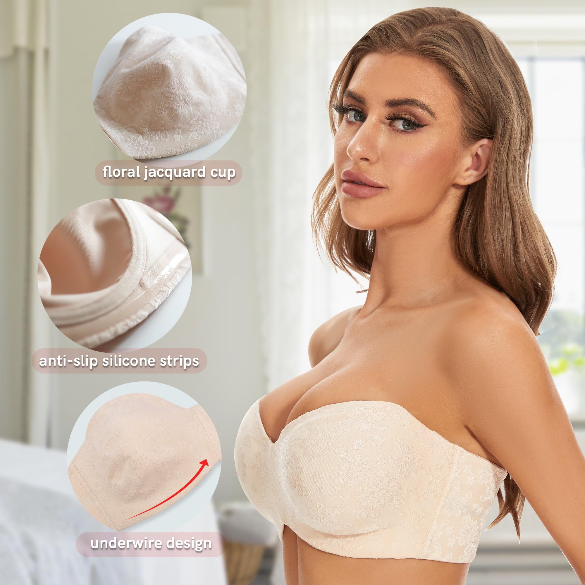 Sheroine Strapless Push Up Plus Size Floral Seamless Bra