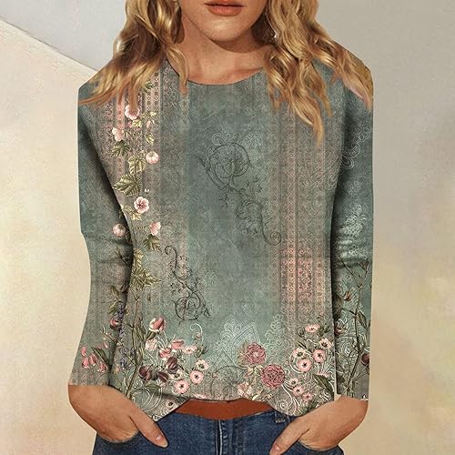 Miniatura 2 de Work Tops for Women, Womens Fashion Casual Long Sleeve Print Round Neck Pullover Top Blouses