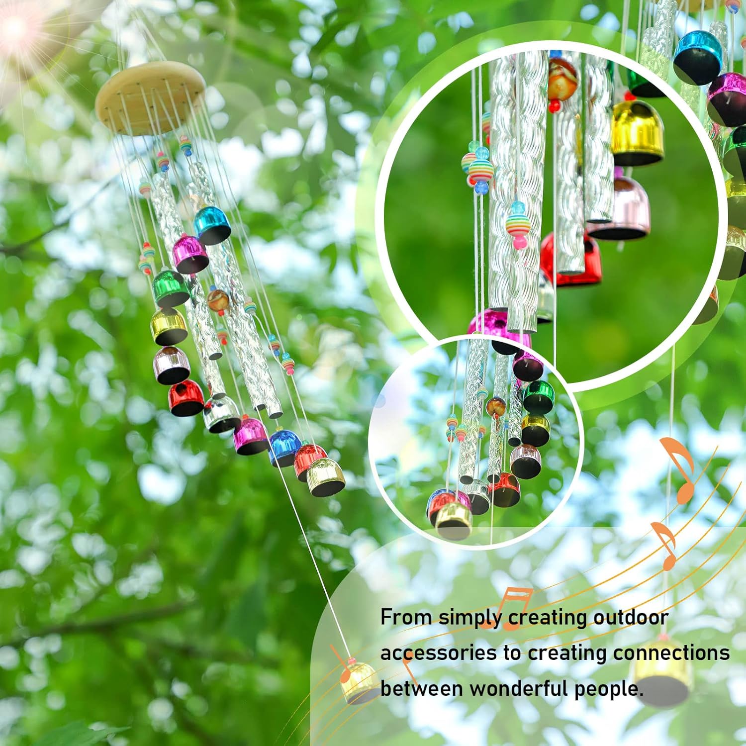 BWINKA Pleasant Colorful Wind Chimes with 4 Aluminum Tubes 13 Bells with Soothing Sound for Patio Porch Backyard Decoration/Meditation/Yoga… - Image 4