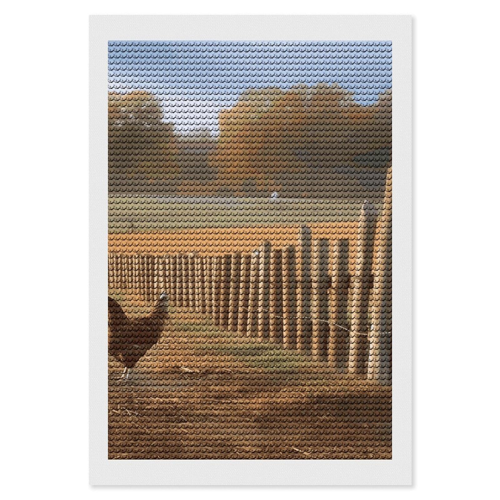 Chicken Wood Stake Farmland Diamond Art Kits for Adults, DIY 5D Diamonds Painting Kits for Beginner, Round Full Drill Diamond Dots Painting, Diamonds Pictures Gem Art and Crafts Wall Decor 8"x12"