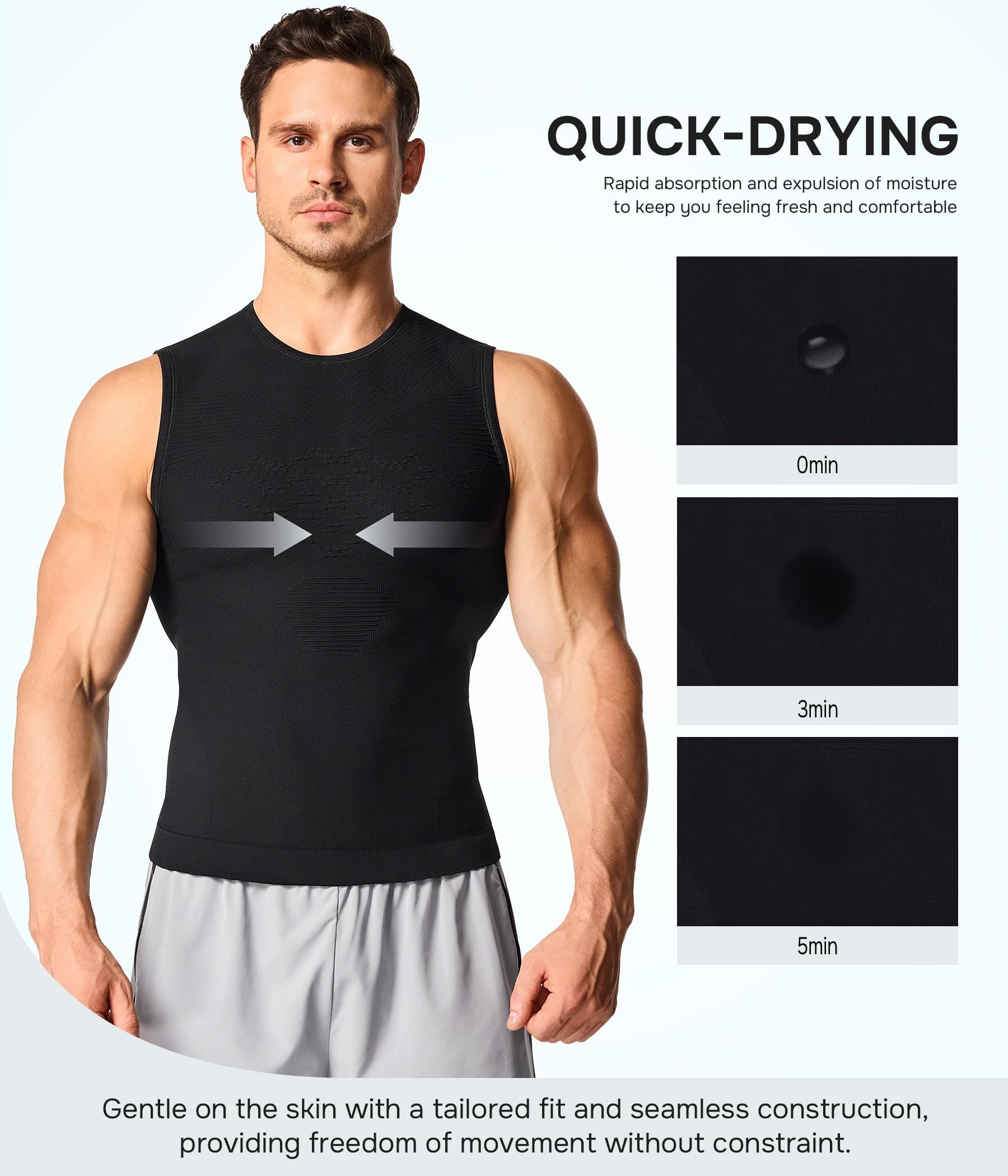 KUMAYES Herren-Kompressionsshirt, Bauchweg-Unterhemd, athletisch, Shapewear, Workout-Tanktop