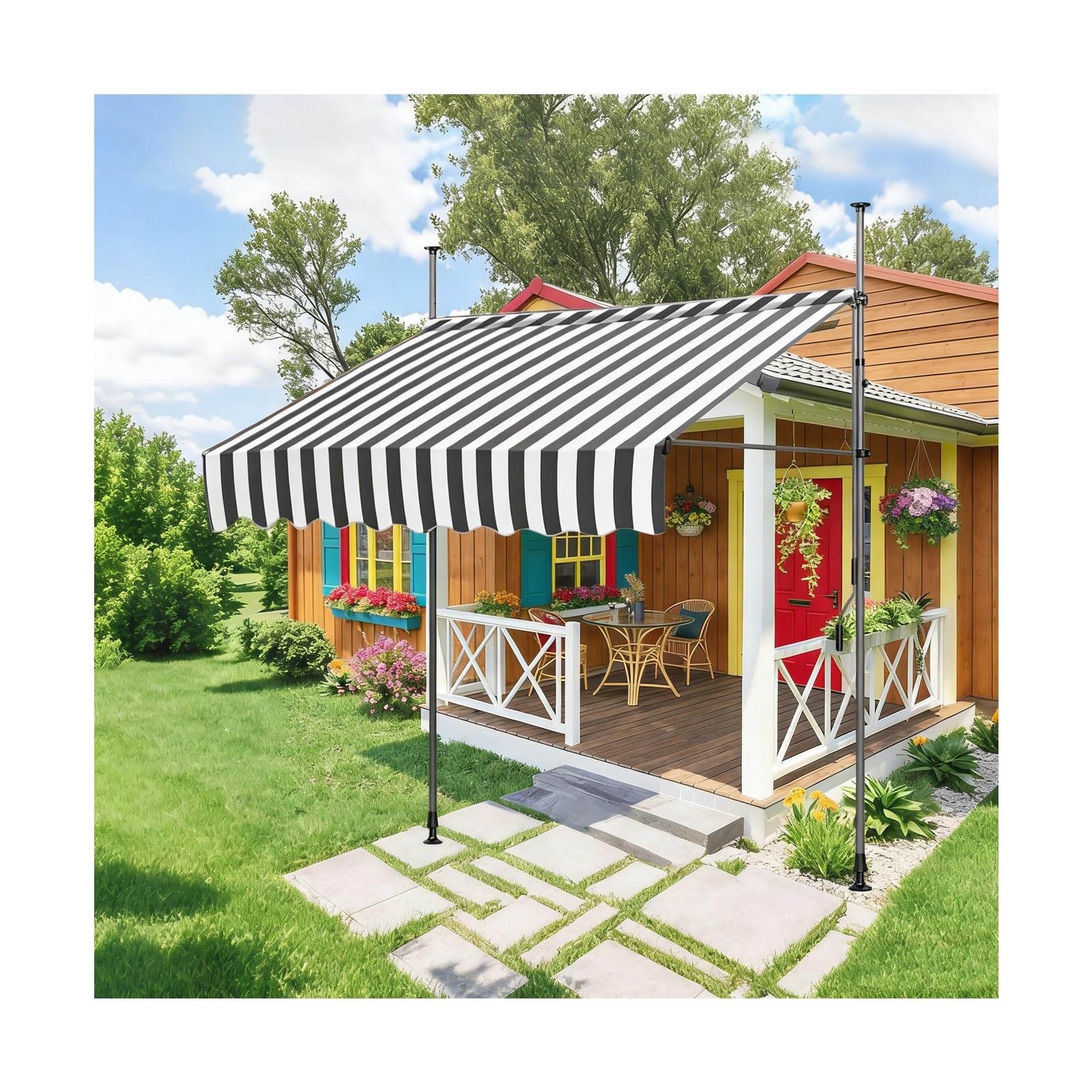 LWJSOCP Retractable Patio ning Manual Crank ning for Balcony Door/Window Storefront Yard - Black & White (9.8FT) Outdoor e Solut