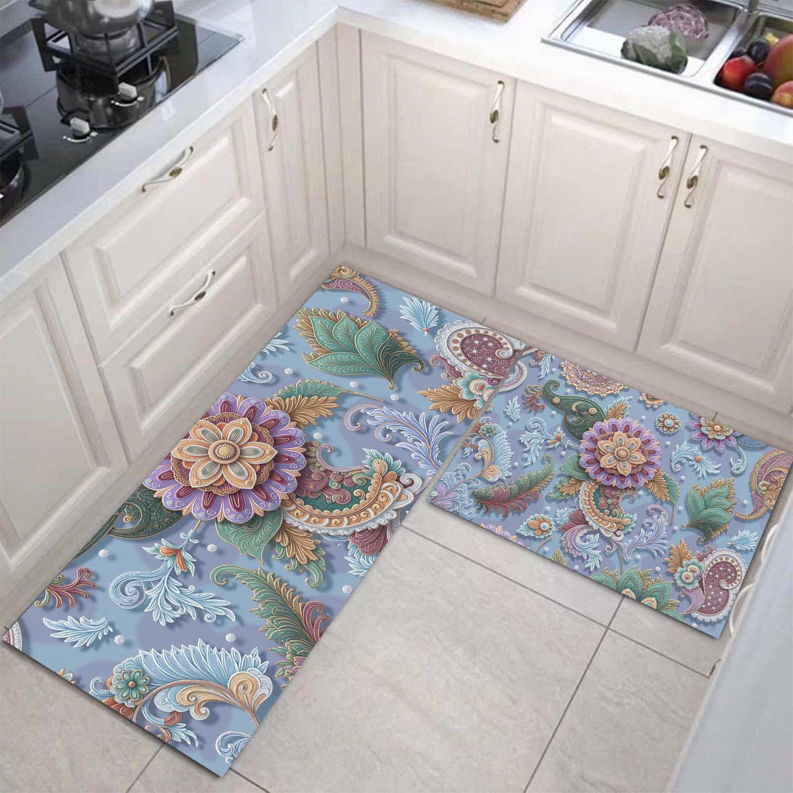 Tapis de cuisine de mandala cachemire ensemble de tapis de cuisine lavable
