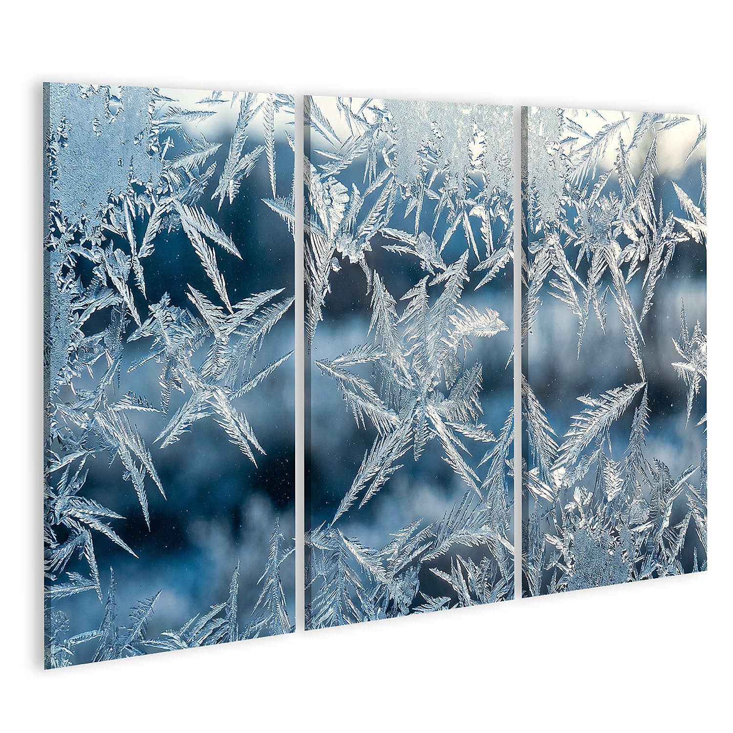 Tableau sur toile cristaux de glace triptyque déco murale salon thème hivernal 3 pièces