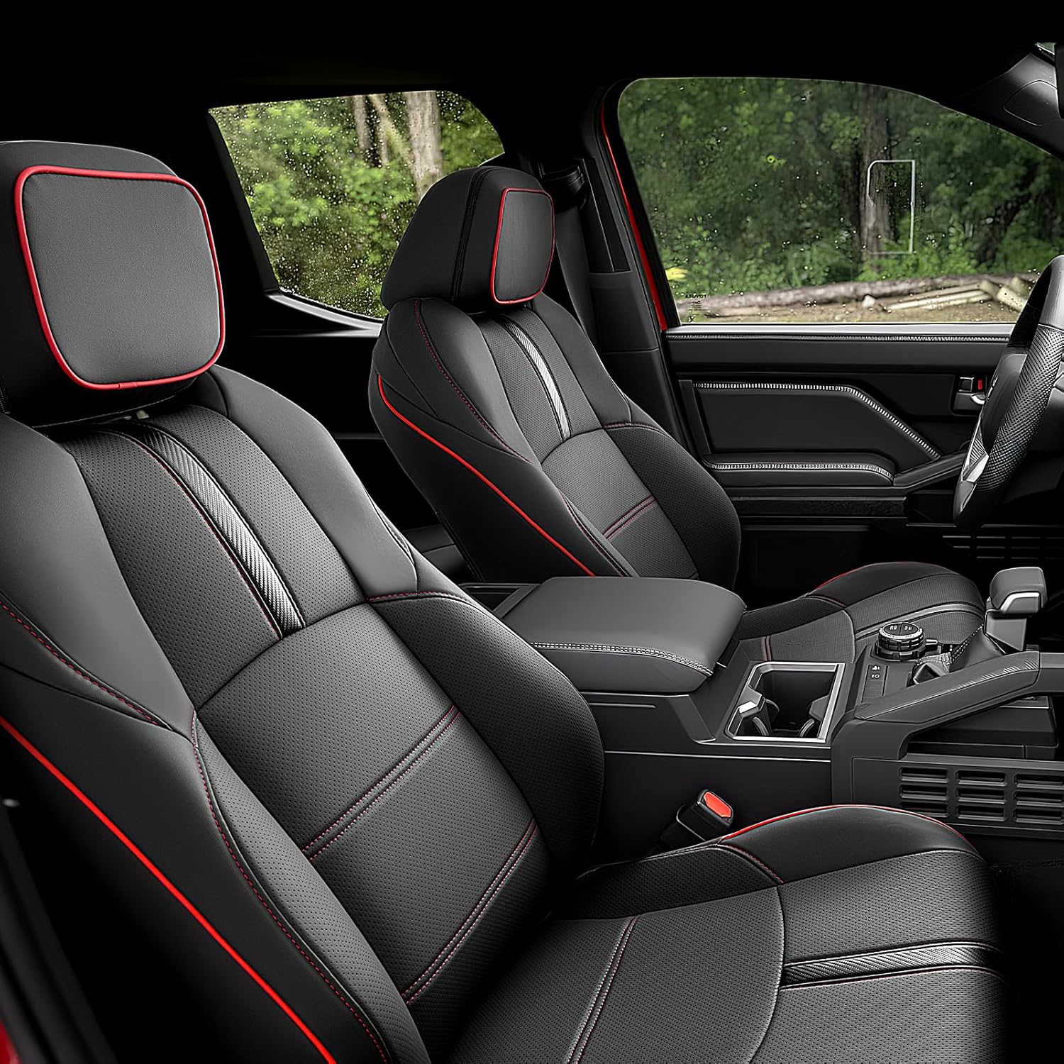 DiffCar® for Toyota Tacoma Seat Covers 2024 2025 2026(Gas Only), Faux Nappa Leather Truck Accessories Full Set for Tacoma Double Cab 4th Gen, Car Pickup Seat Protector Custom Fit Front Rear, Black/Red