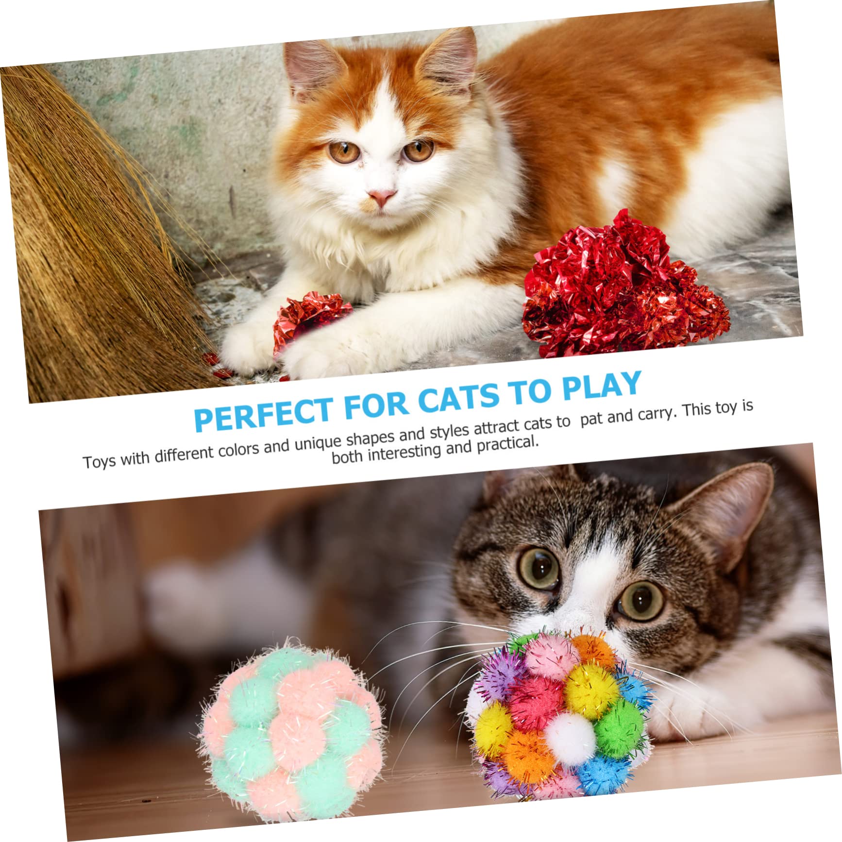 INOOMP Spielzeug 100 STK Plüschspielzeugball katzenspielzeug -Plüsch Katze Plüschbälle Spielzeuge Ballspielzeug für Katzen Interaktiver Katzenball singen Spur Bommel Film