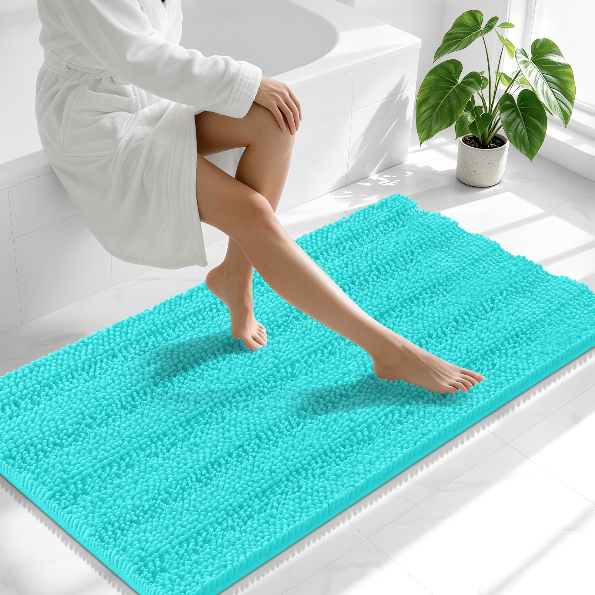 Smiry Thick Chenille Bathroom Runner Rugs 47x24, Absorbent Bath Mat, Teal