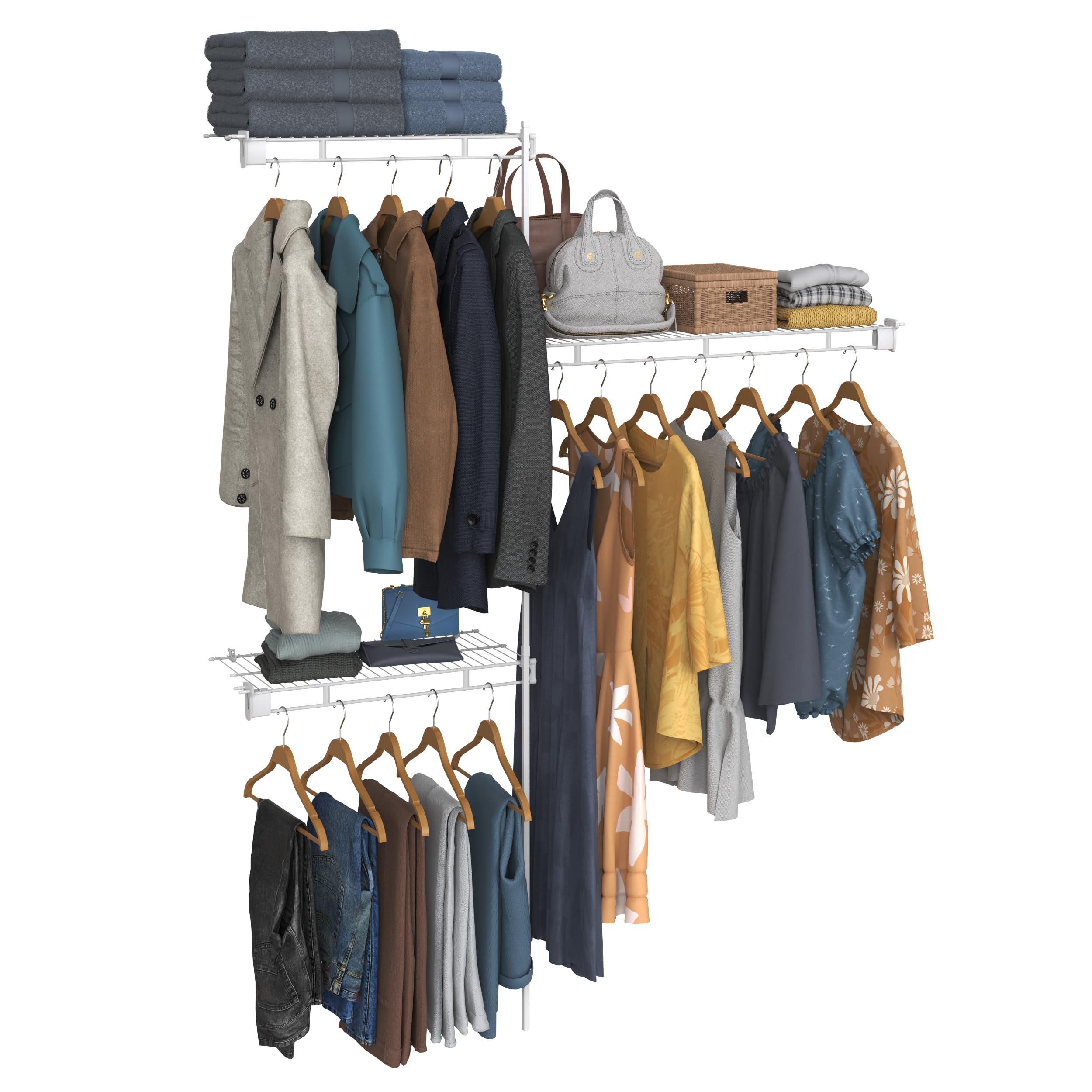 Shelf & Rod Hallway Closet & Wardrobe Organiser With Two Tier Hanging And Long Hanging By Closetmaid