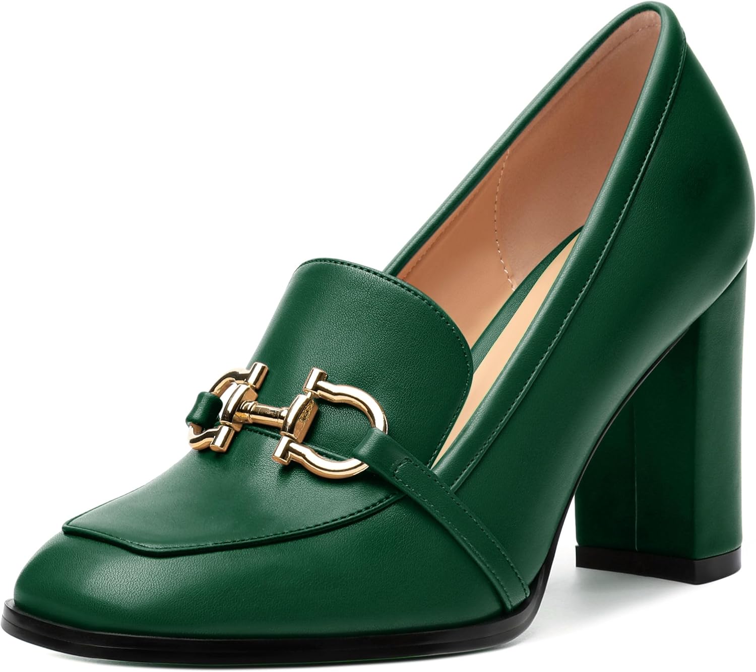 Women's Loafers - Square Toe High Heels Shoes for Women, Metal Buckle Fashion Women's Pumps Shoes for Party Dress Wedding Office