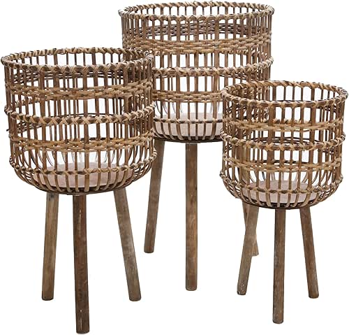 Sagebrook Home Set of 3 Wooden Planter Stands Bamboo Decorative