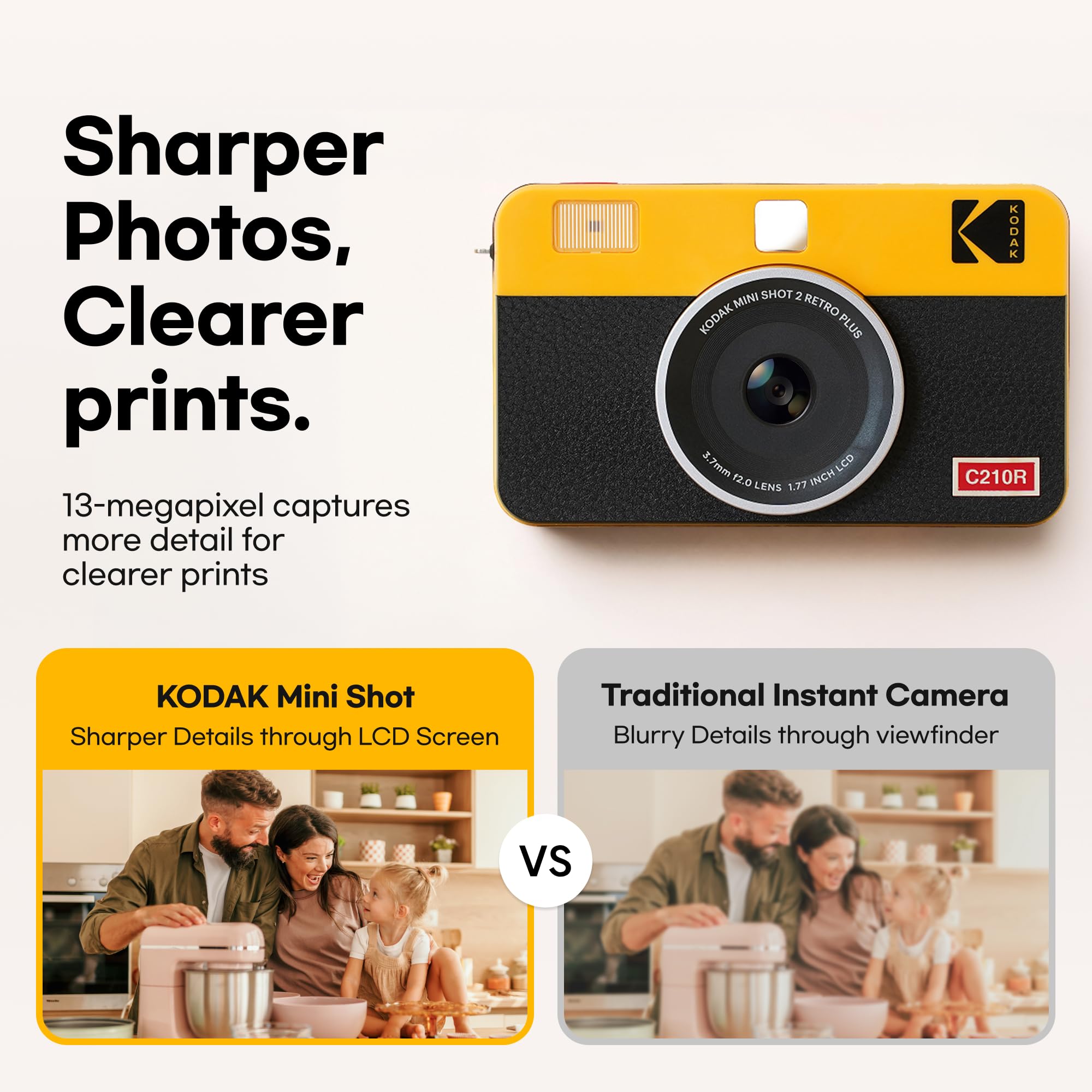 KODAK Mini Shot 2 Retro 4PASS 2-in-1 Cámara instantánea e Impresora fotográfica (5,3 x 8,6 cm) + 8 Hojas, Blanco