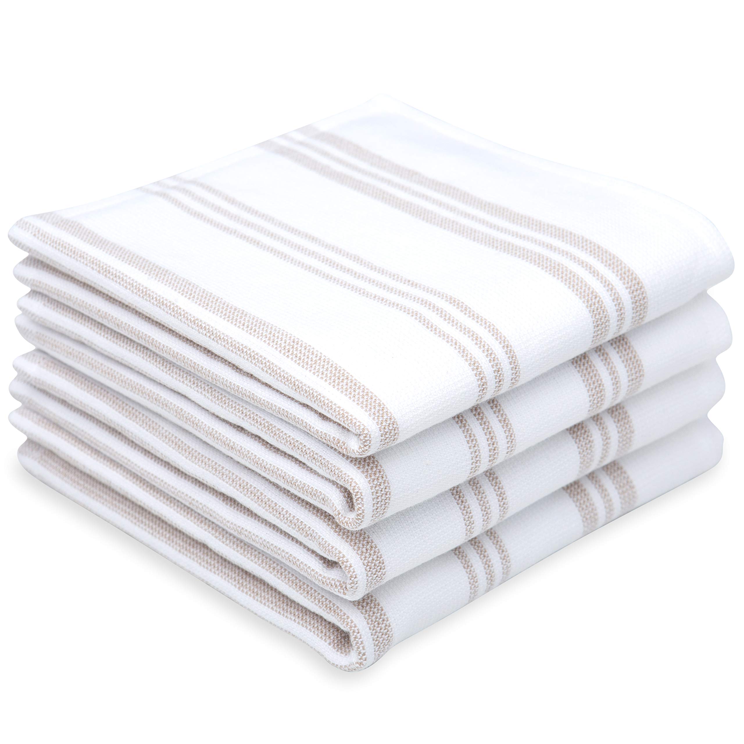 Sticky Toffee Cotton Washcloths Set of 4 – 13x13 in Tan Modern Stripe Terry Towels, Soft and Absorbent Reusable Fingertip Towels, Quick Drying