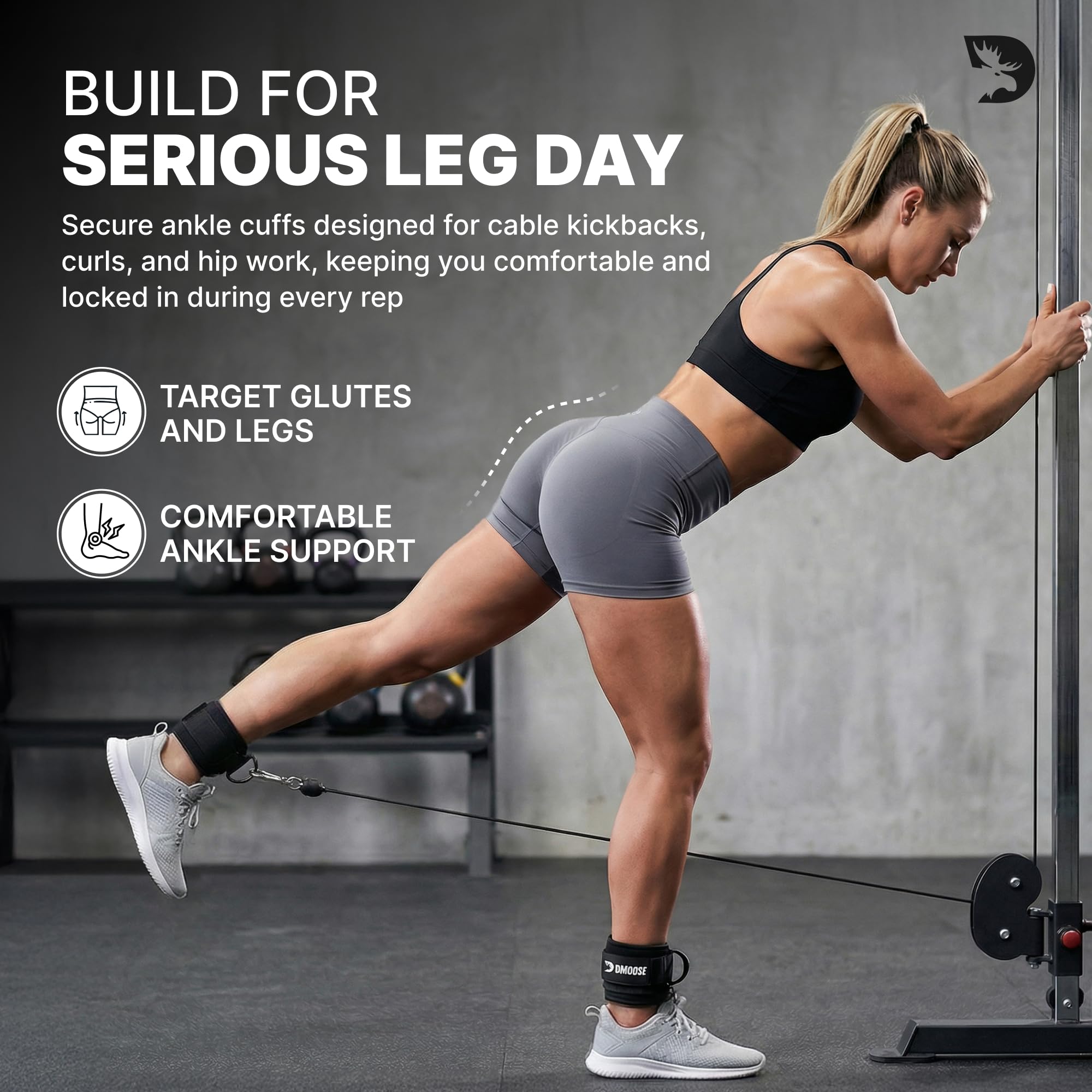 DMoose Ankle Strap for Cable Machine - One Size Fit with Premium Padding, Workout Kickback Ankle Cuffs, Ankle Bands for Working Out, Booty Workouts, Leg Extension, Hip Abductors & Lower Body Exercises - 3