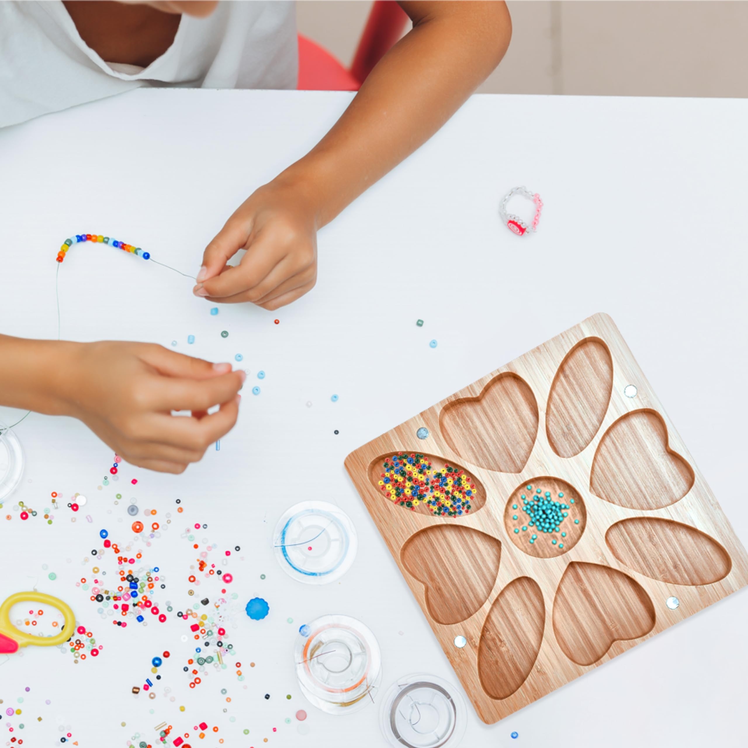 Chunful Bead Sorting Tray With Scoop - 12 Compartments, Wooden Tray With Magnetic Acrylic Lid & Velvet Mat