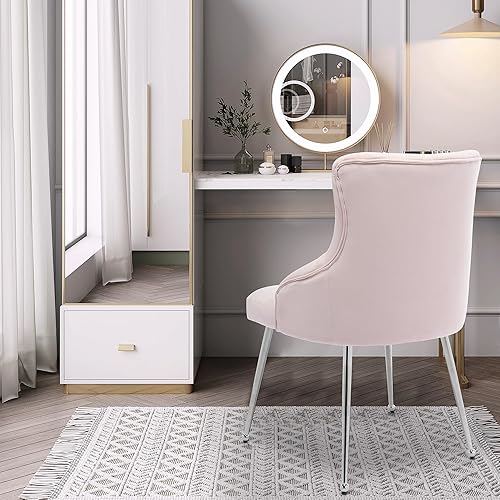 Miniatura 2 de Silla de tocador de terciopelo con respaldo, moderna silla pequeña sin brazos con patas de metal, silla auxiliar tapizada para sala de estar,
