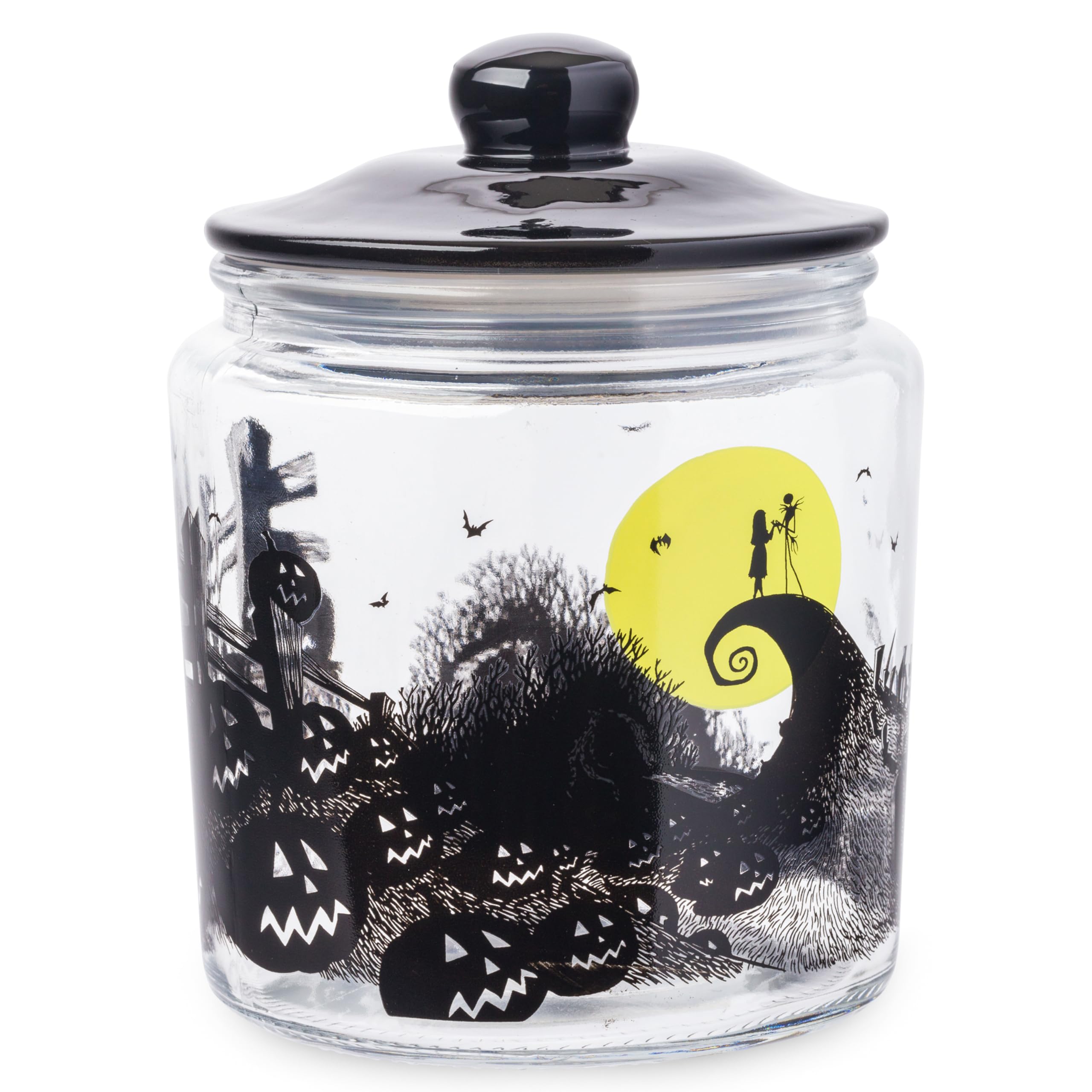 Disney Nightmare Before Christmas Moon Hill Graveyard Glass Jar with Lid