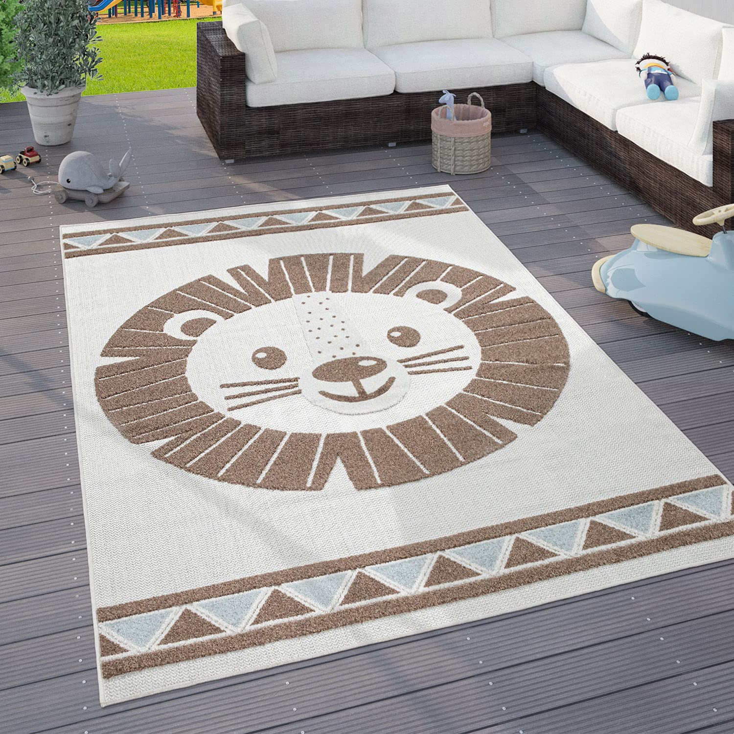 Alfombra Infantil Habitación Infantil Exterior Juego Motivos Animales 3D, tamaño:160x220 cm, Color:Beige