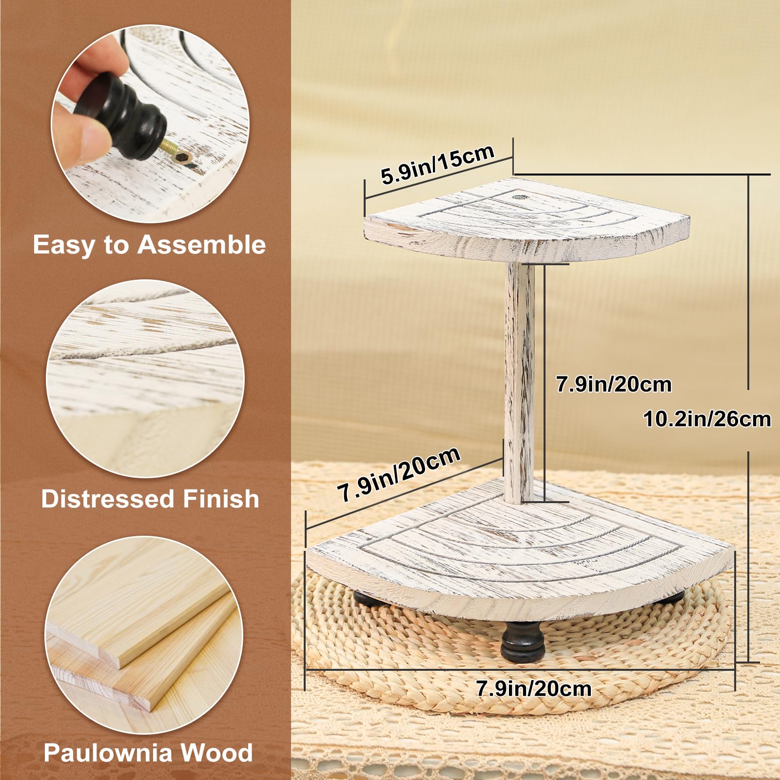 Tikea Elevadores decorativos de madera para exhibición, paquete de 2 estantes esquineros de granja para decoración de encimera de cocina, baño, soporte de pedestal para dispensador de jabón, velas y