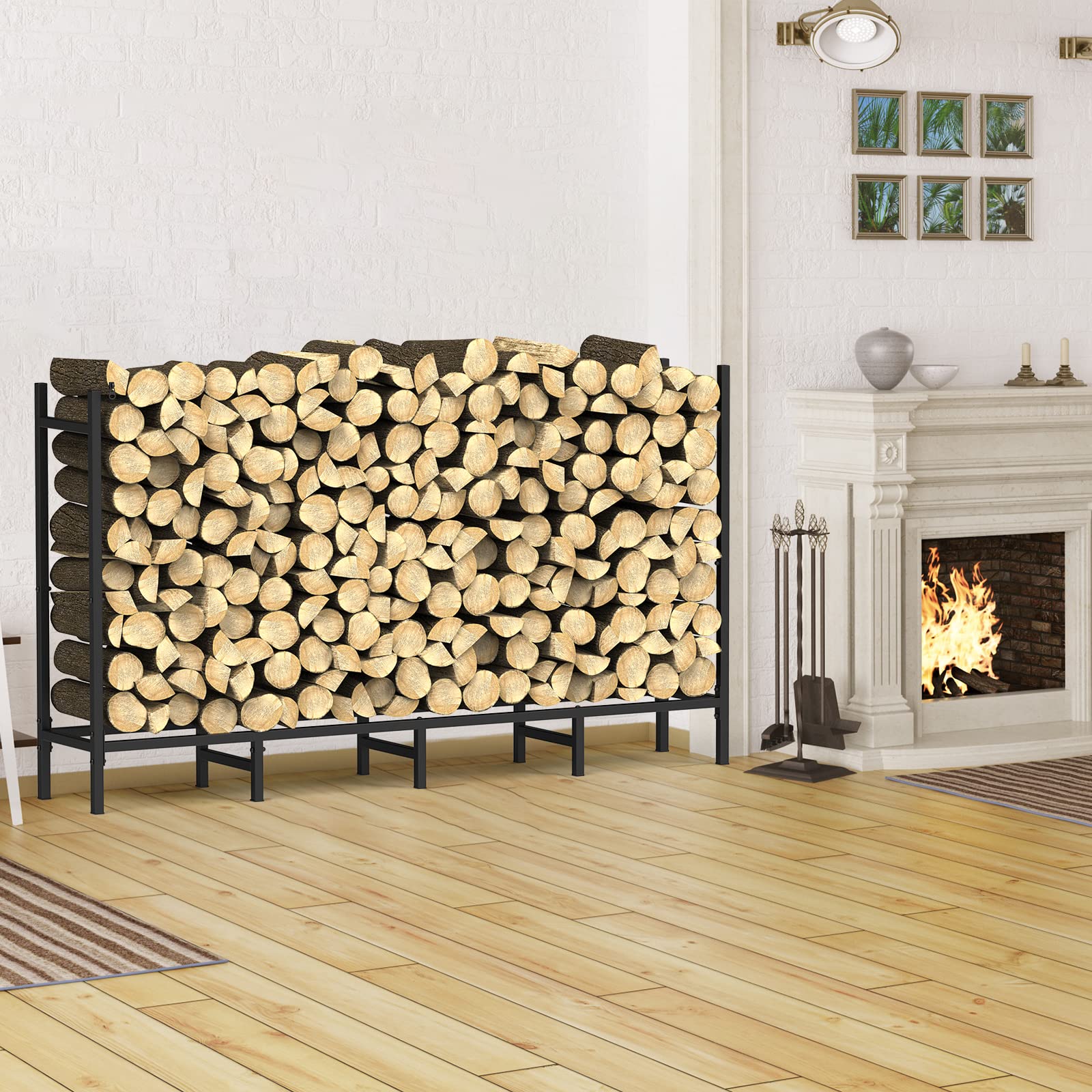 Estante de leña para Exteriores con Cubierta, Estante de leña de 5.5 pies para Chimenea, Almacenamiento de leña, Soporte de leña para Interiores, Ajustable, Resistente, Tela Oxford Impermeable Negra