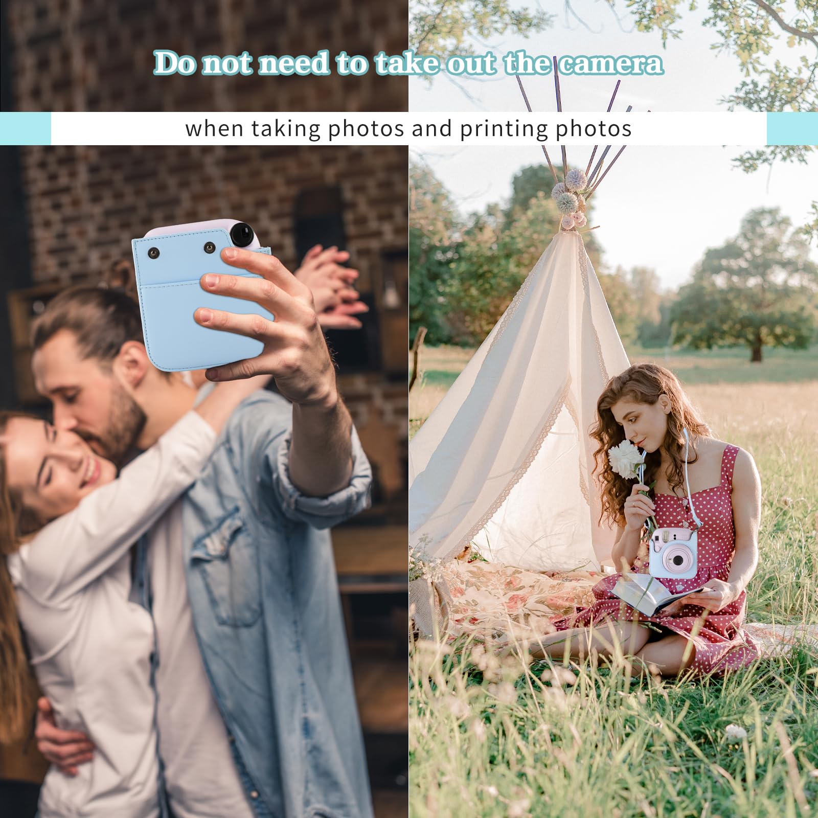 Custodia per Fotocamera Fujifilm Mini 12 in Pelle PU Compatibile Instax Mini, Cielo Blu