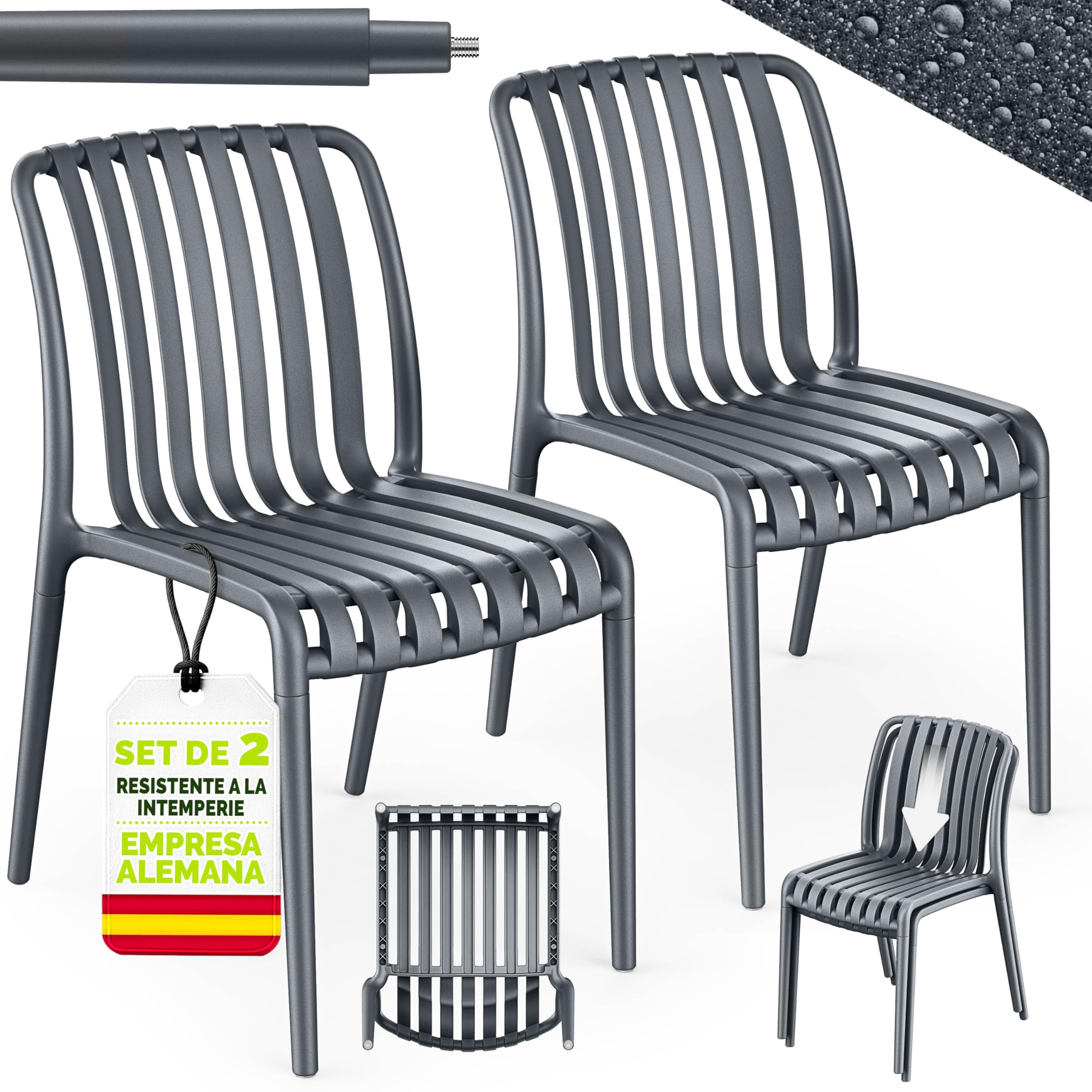 tillvex Juego de 2 sillas de jardín apilables, resistentes a la intemperie, sillas de exterior de hasta 120 kg, sillas de jardín para exteriores, muebles de terraza, balcón, jardín, terraza