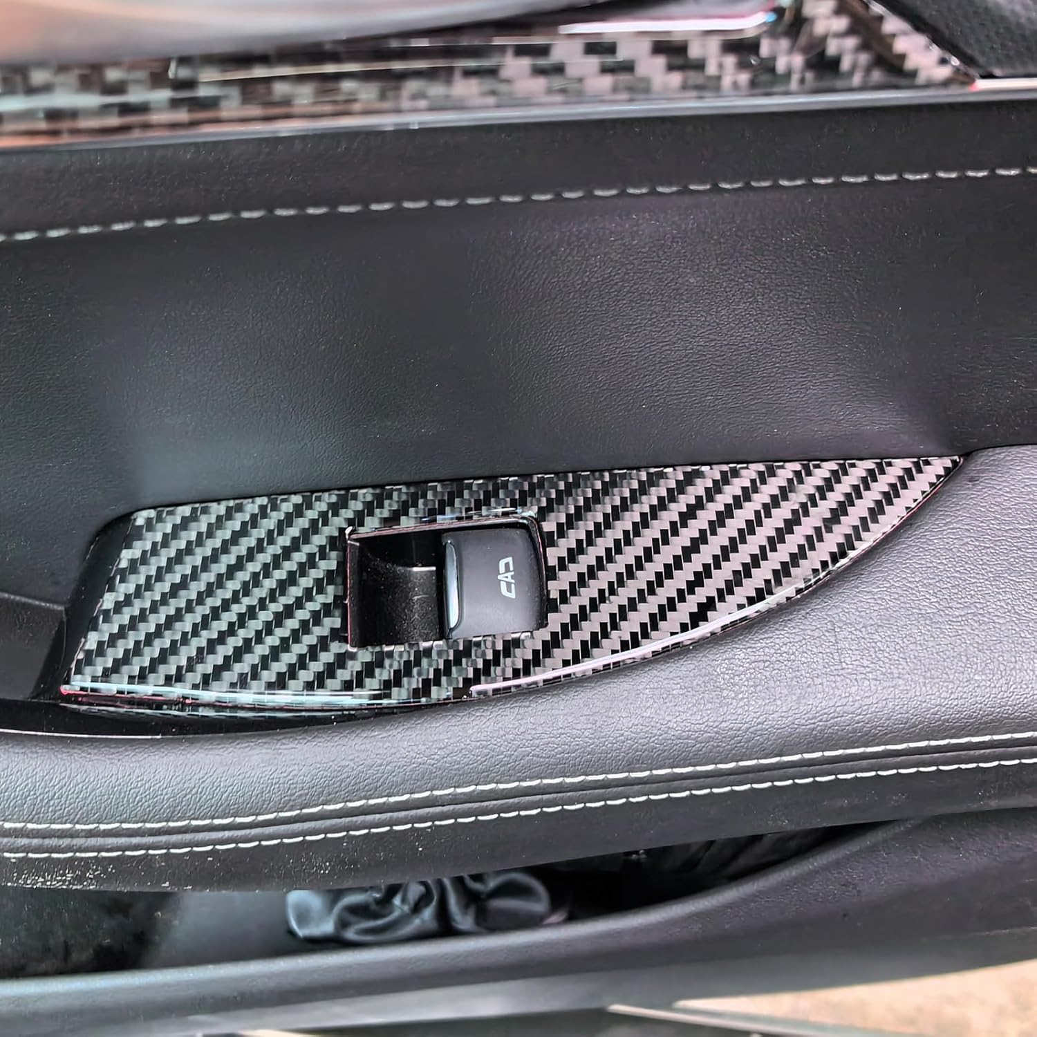 6PCS Car Door Window Glass Lift Switch Panel Sticker Trim Interior Accessories Decal Real Quality Carbon Fiber Decor Compatible with Cadillac CT5/CT5-V/CT5-V Blackwing 2020-2026 Black