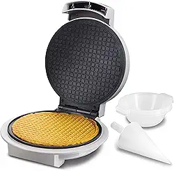 Proctor Silex Waffle Cone e Ice Cream Bowl Maker com Browning Control, Shaper Roller and Cup Press, 19 cm Antiaderentes, Branco (26410)