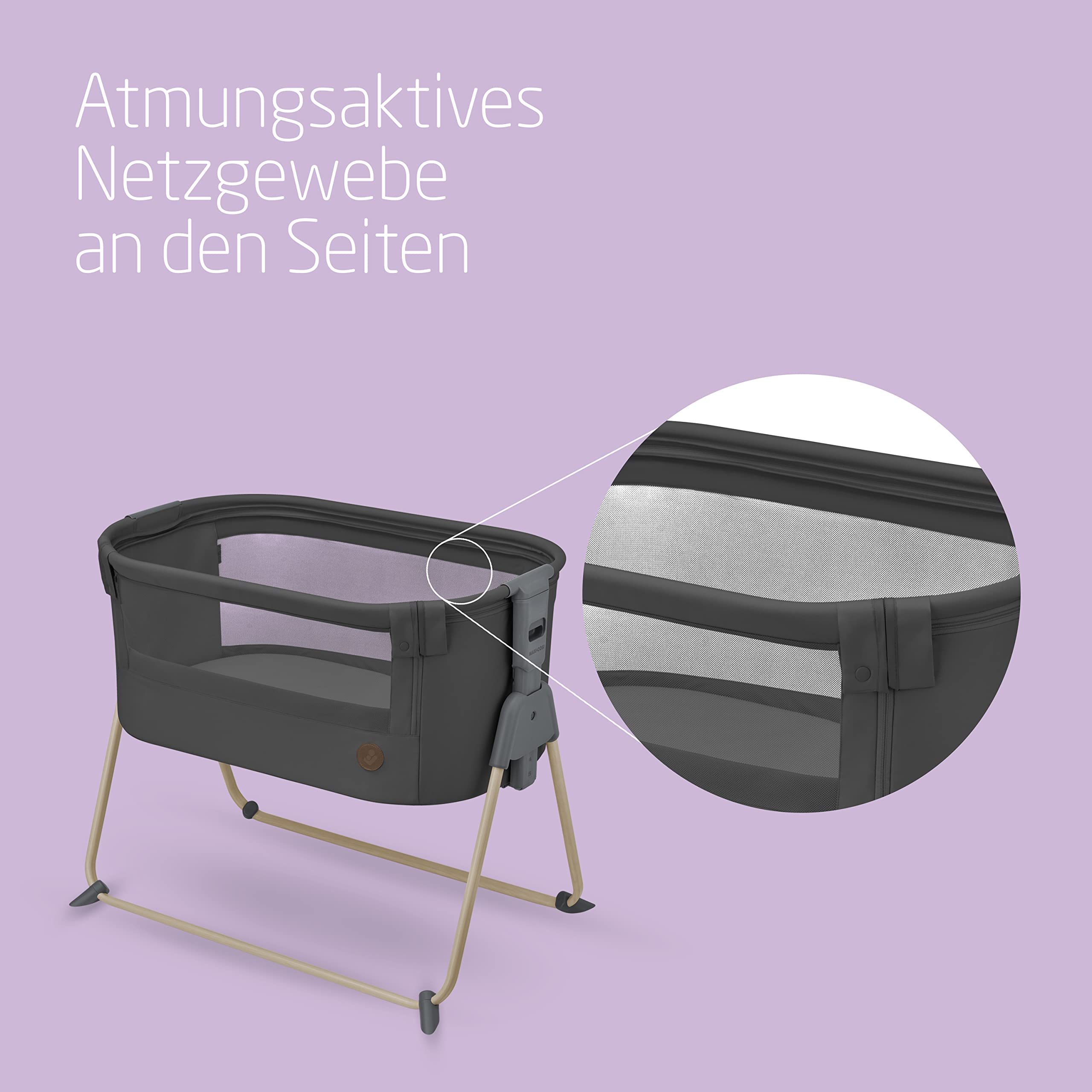 Maxi-Cosi Tori 2-in-1-Beistellbett, Krippe, 0 bis ca. 6 Monate, 0–9 kg, kompakt zusammenklappbar, leicht, 5 Höhenstufen, tragbares Beistellbett mit atmungsaktivem Netzgewebe, Beyond Graphite