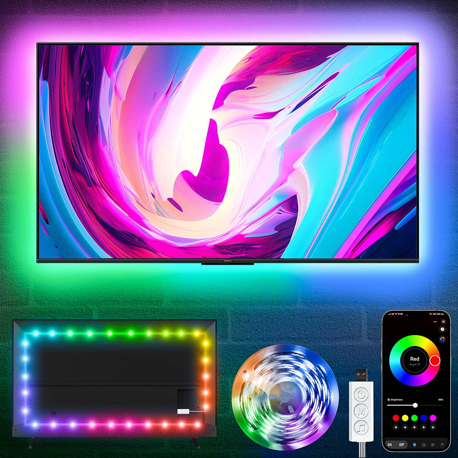 KSIPZE LED Lights for TV, 16.5ft TV led Backlight for 45-75 Inch TVs RGB TV Backlight Behind Music Sync Bluetooth APP & Button Control TV LED Strip Lights USB Powered for Bedroom/Gaming