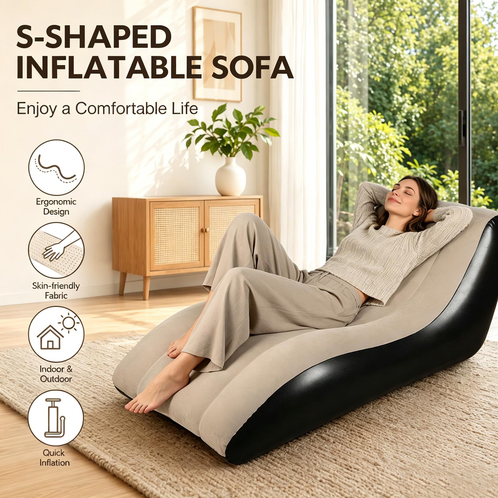 Yuragim Aufblasbares Sofa Aufblasbare Liege, 155x86x67cm Aufblasbare Luftbett mit Luftpumpe, Tragbare Aufblasbare Couch Camping Sofa, Aufblasbarer Sessel Wasserdichtes Luftsofa für Outdoor Strand Park