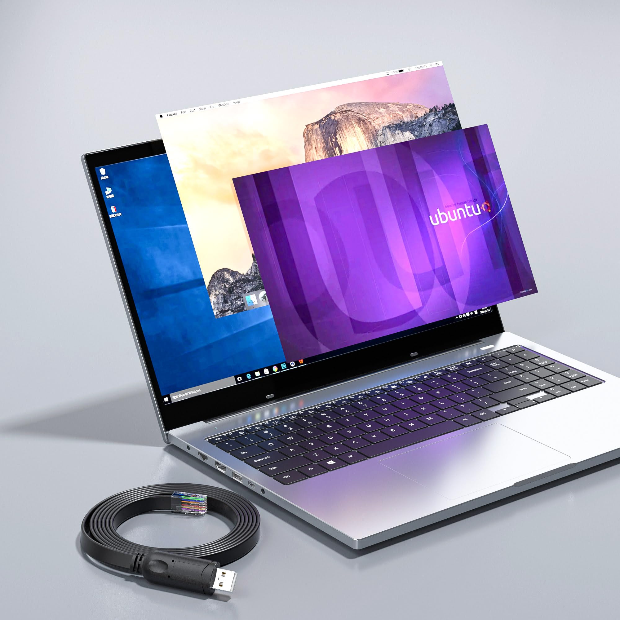 DriverGenius NetConsole | Cable de Consola USB a RJ45, Adaptador Rollover para Gestión de Red y Solución de Problemas, Compatible con Windows/macOS/Linux 【U2RJ45-RA, 4 Unidad/Paquete】
