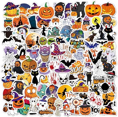 100 calcomanías de Halloween para botellas de agua, vinilo impermeable para todo el día de la Pascua, calcomanías temáticas de calabaza, laptop,
