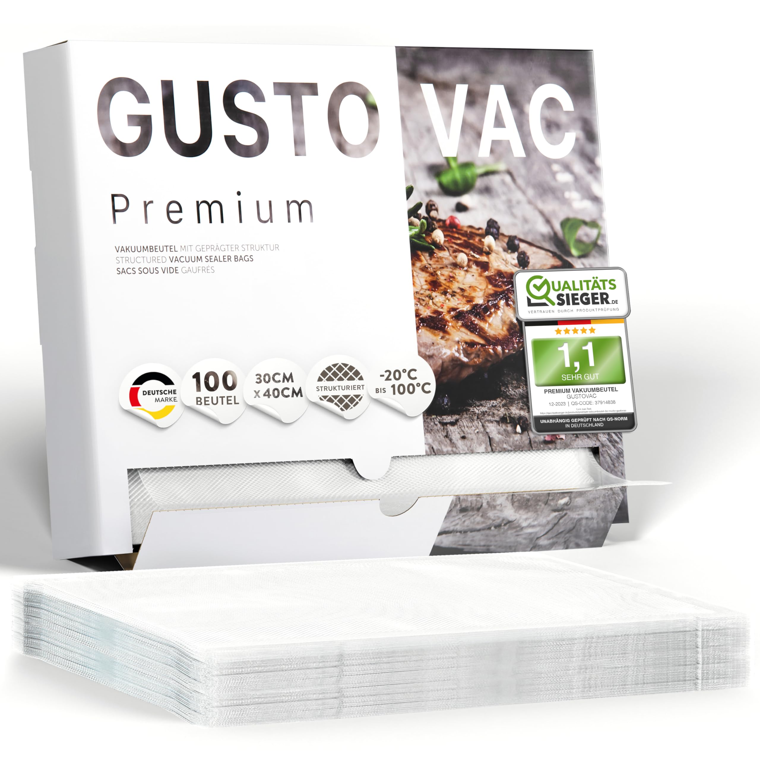 Pack de 100 Sacs Sous Vide Alimentaire Gaufrés Fabriqué en Europe 30x40cm, Sac Sous Vide Alimentaire Film Sous Vide Alimentaire Sachet Sous Vide Alimentaire pour Machine Sous Vide Alimentaire