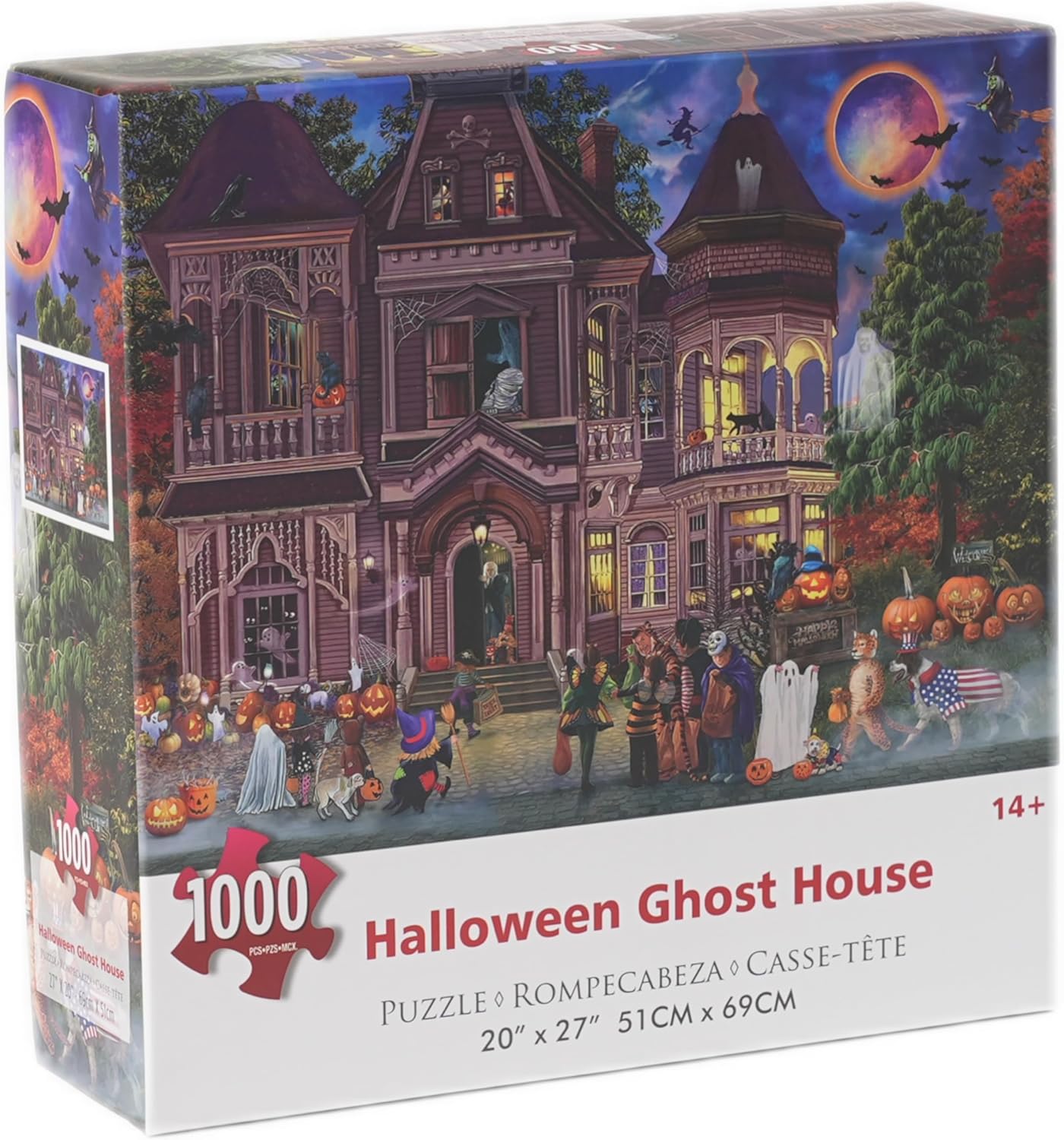 Jigsaw Puzzles 1000 Pieces Puzzles for Adults,Halloween Haunted Mansion Scenery with Pumpkins, Ghosts, Witches, Black Cats,Halloween Decoration for Family Party Holiday 27" x 20"