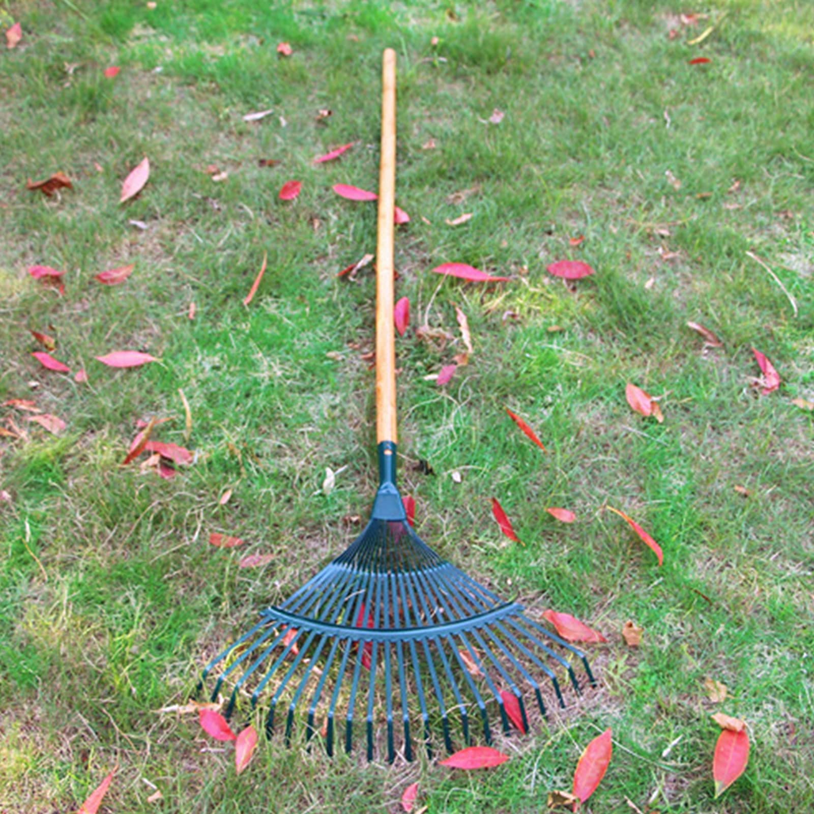 Gartenrechen Rasen-Laubrechen, Langer Edelstahlgriff for den Garten, professionell for Aufsammeln von Laub und KOT im