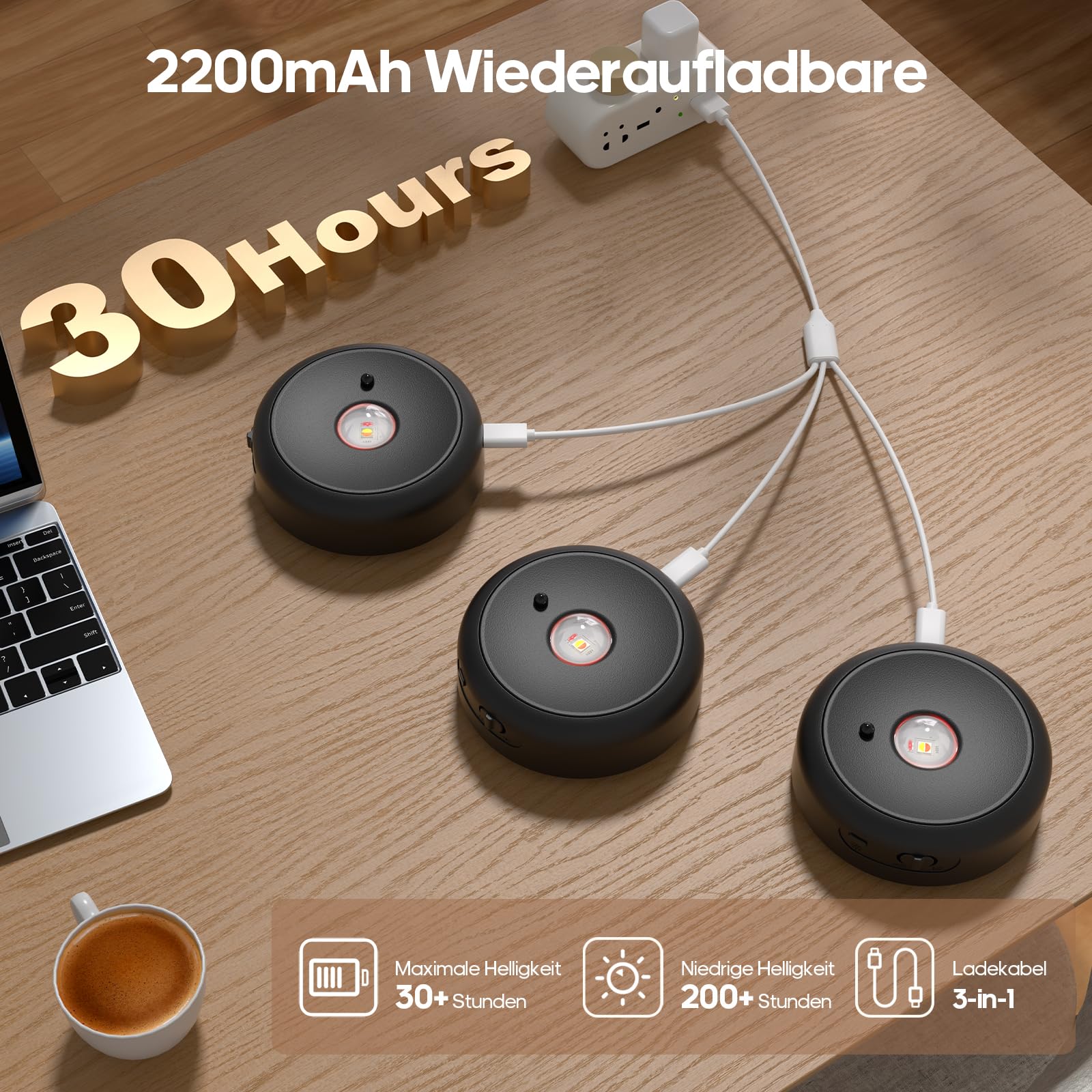 GOODEA Lichtleuchte Kabellos 2200mAh Aufladbar LED Spot Akku mit Fernbedienung und Timer- 3 Farben Dimmbar Bildbeleuchtung Kabellos Licht für Wand Bild Vitrinen Halloween Beleuchtung 6er Set